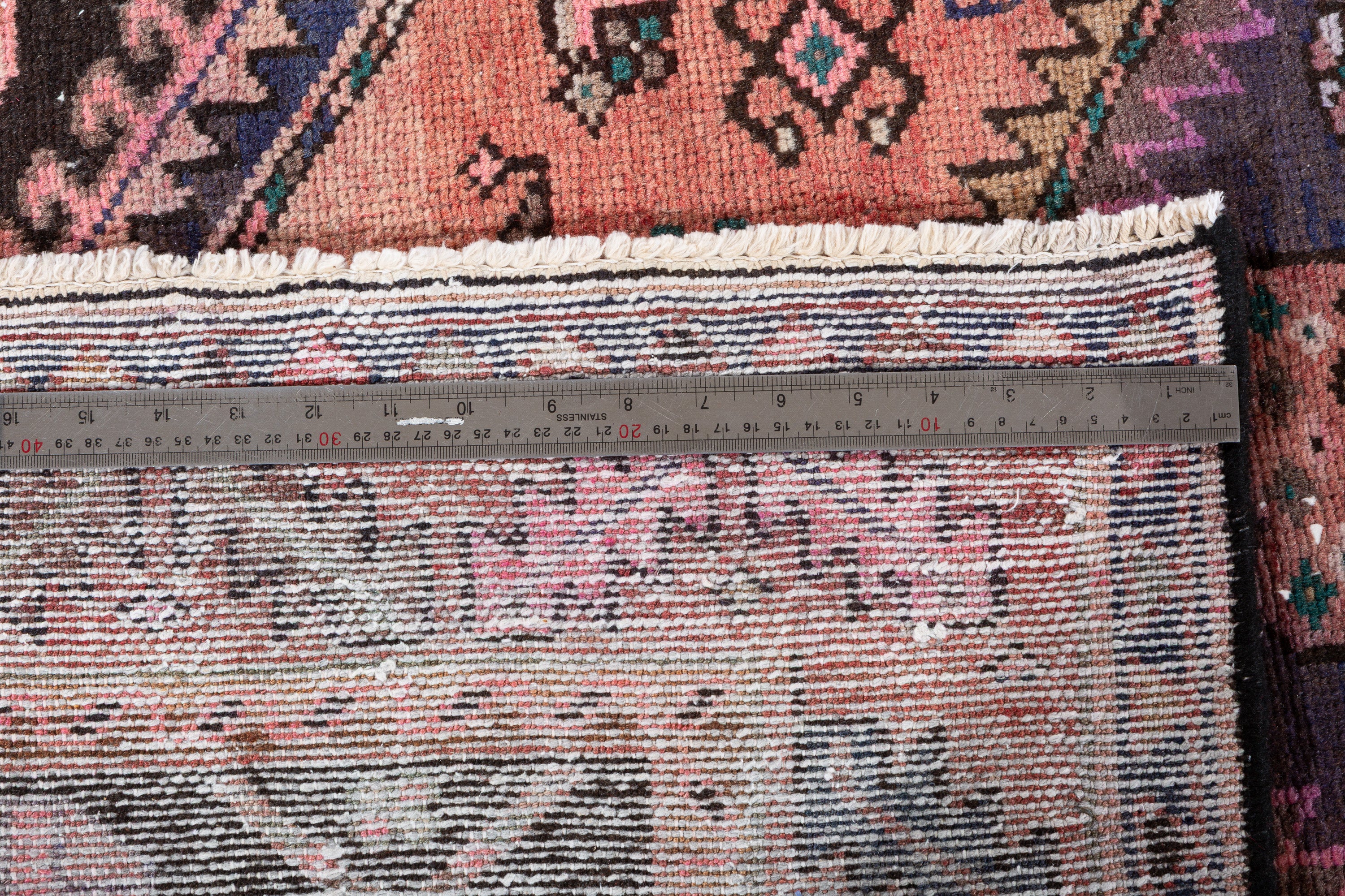 Vintage Faded rust red and purple Geometric Rug – 7' 6" x 4' 5" (228 x 134 cm)
