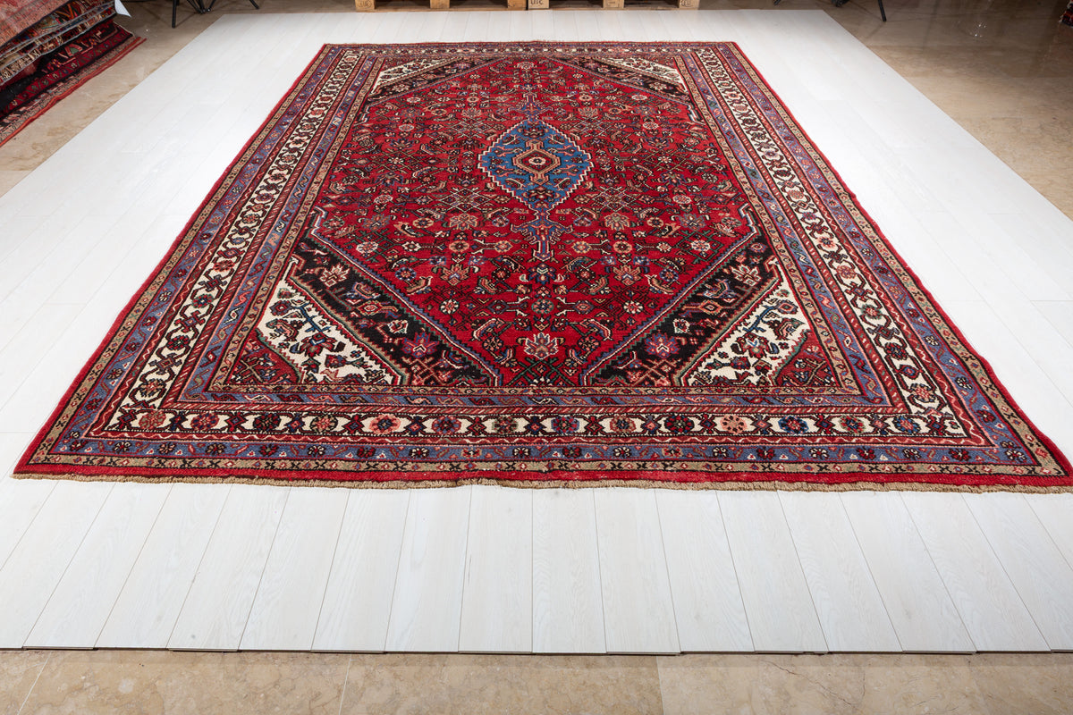 Vintage Red and beige Geometric Rug – 11' 11" x 8' 6" (362 x 260 cm)