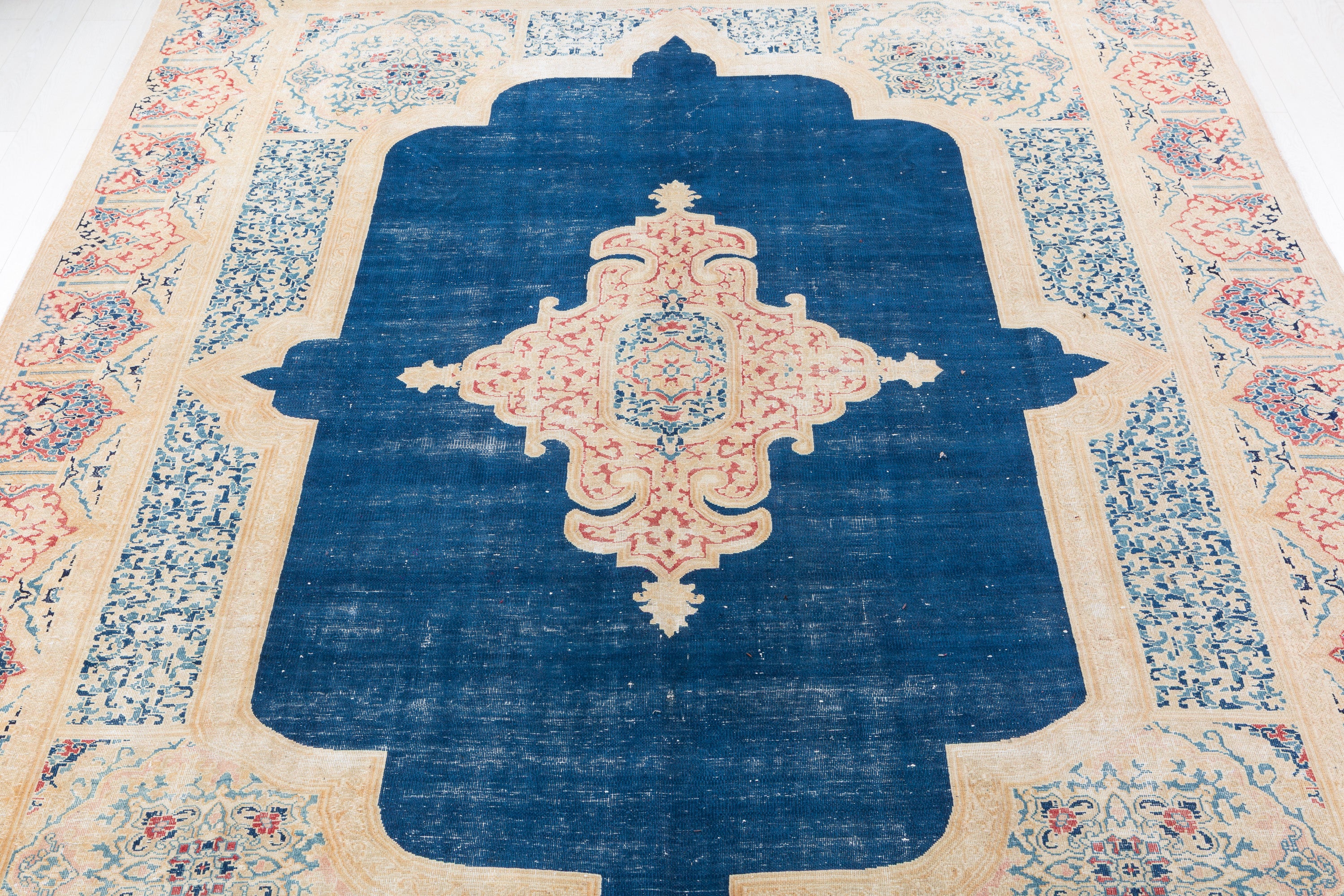 Collectible Vintage Navy blue Floral Rug – 13' 7" x 9' 7" (413 x 292 cm)