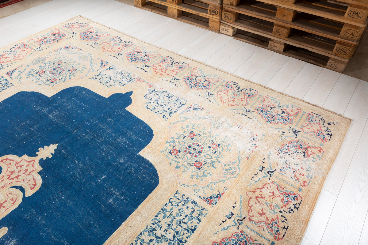 Collectible Vintage Navy blue Floral Rug – 13' 7" x 9' 7" (413 x 292 cm)