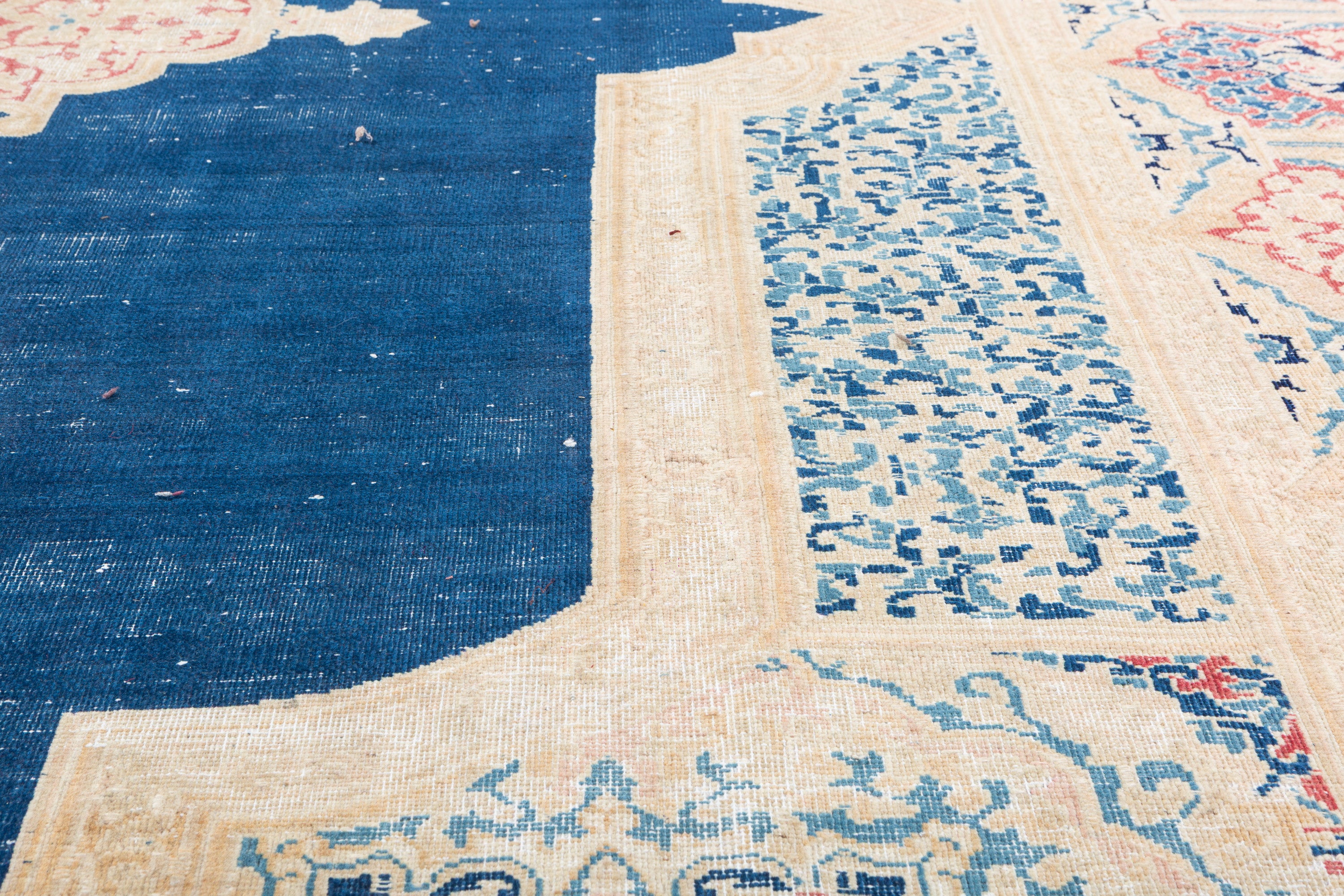 Collectible Vintage Navy blue Floral Rug – 13' 7" x 9' 7" (413 x 292 cm)