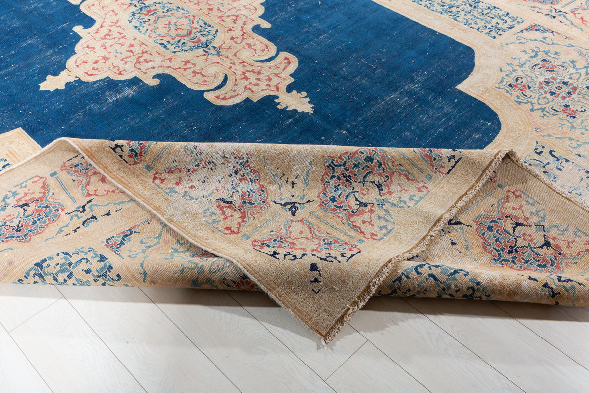 Collectible Vintage Navy blue Floral Rug – 13' 7" x 9' 7" (413 x 292 cm)