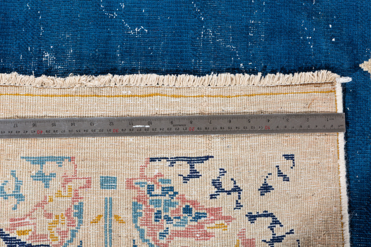 Collectible Vintage Navy blue Floral Rug – 13' 7" x 9' 7" (413 x 292 cm)