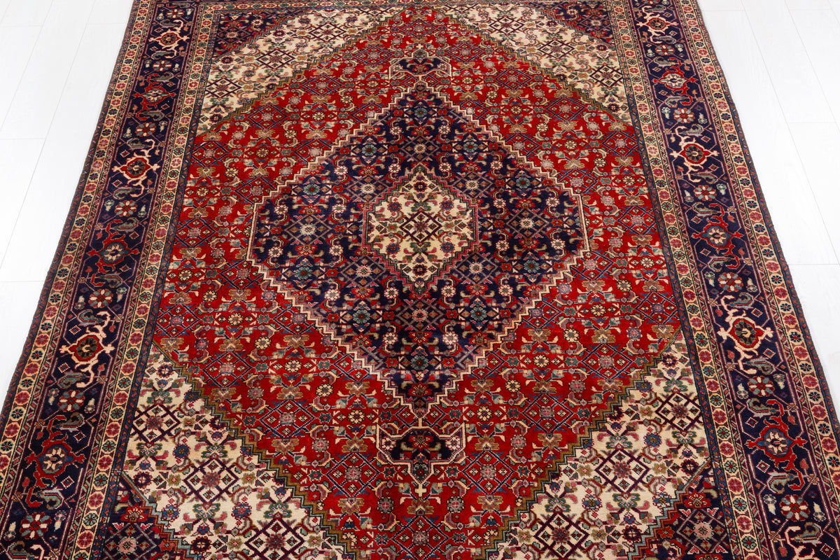 Vintage Brick red and navy blue Geometric Rug – 9' 4" x 6' 3" (284 x 190 cm)