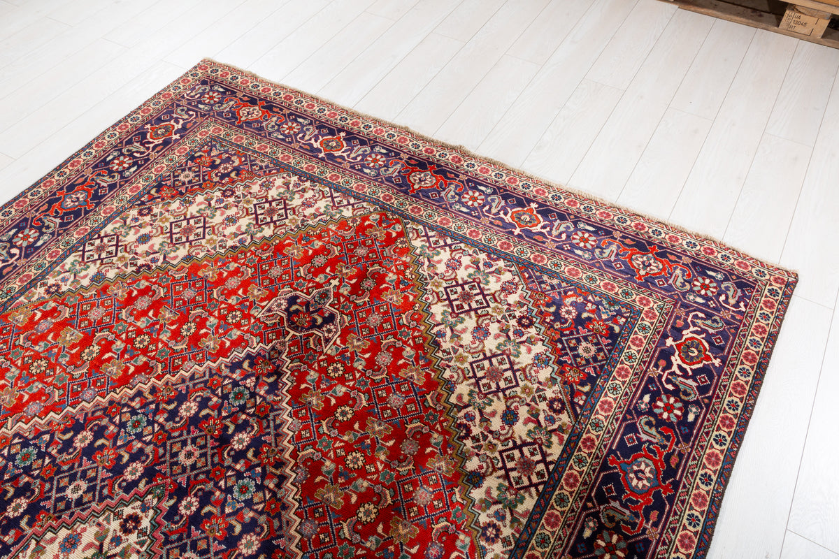 Vintage Brick red and navy blue Geometric Rug – 9' 4" x 6' 3" (284 x 190 cm)