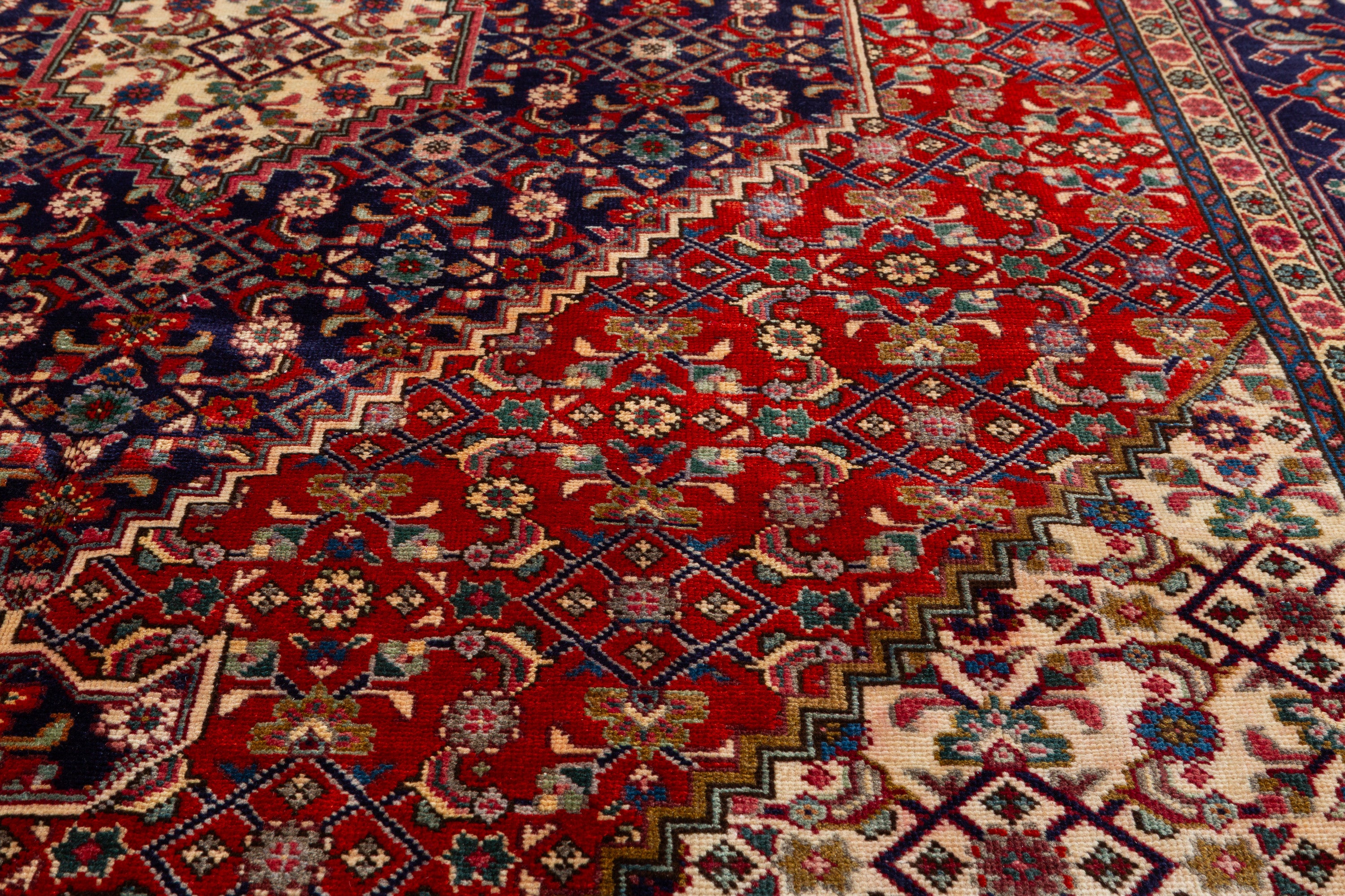Vintage Brick red and navy blue Geometric Rug – 9' 4" x 6' 3" (284 x 190 cm)