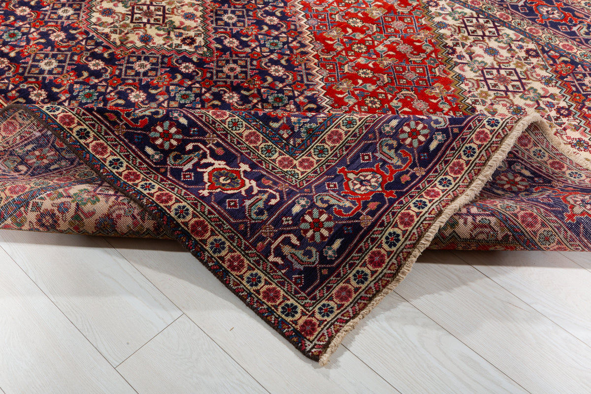 Vintage Brick red and navy blue Geometric Rug – 9' 4" x 6' 3" (284 x 190 cm)