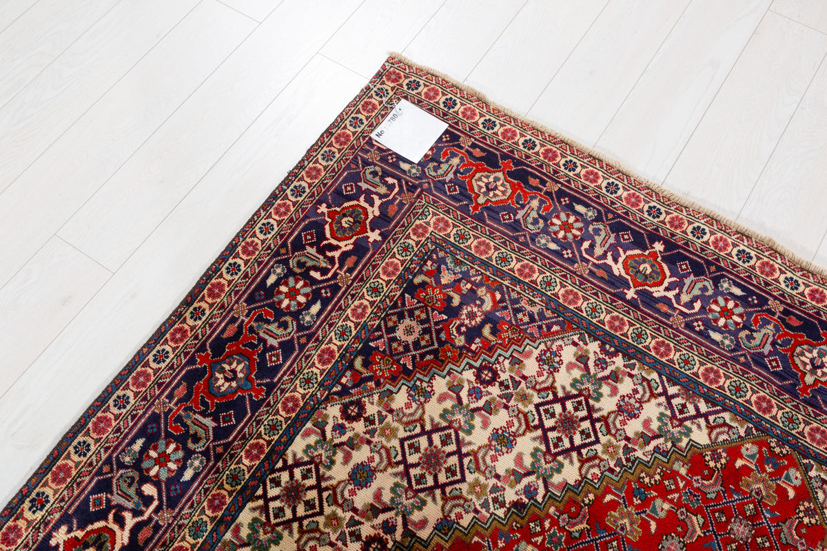 Vintage Brick red and navy blue Geometric Rug – 9' 4" x 6' 3" (284 x 190 cm)