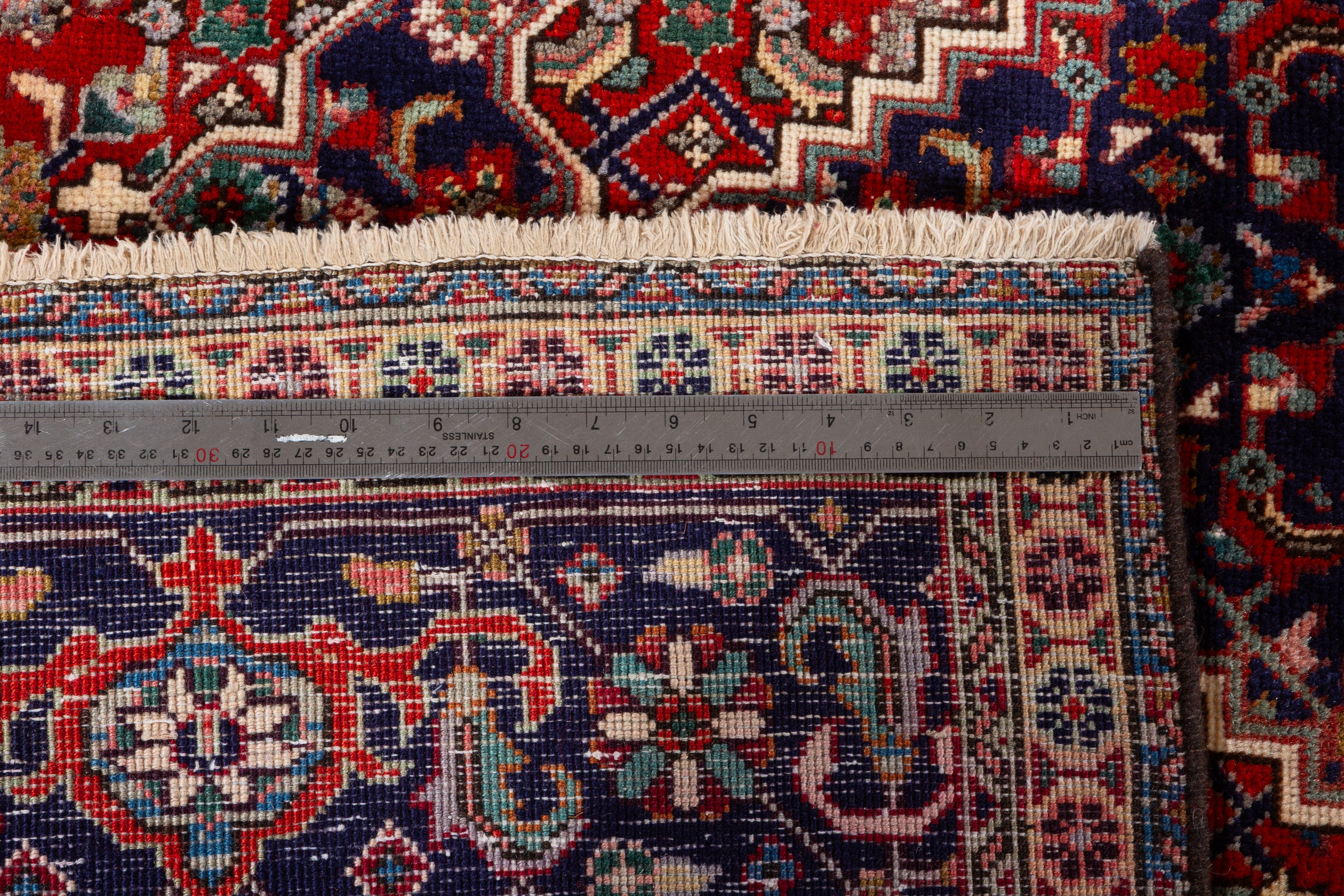 Vintage Brick red and navy blue Geometric Rug – 9' 4" x 6' 3" (284 x 190 cm)