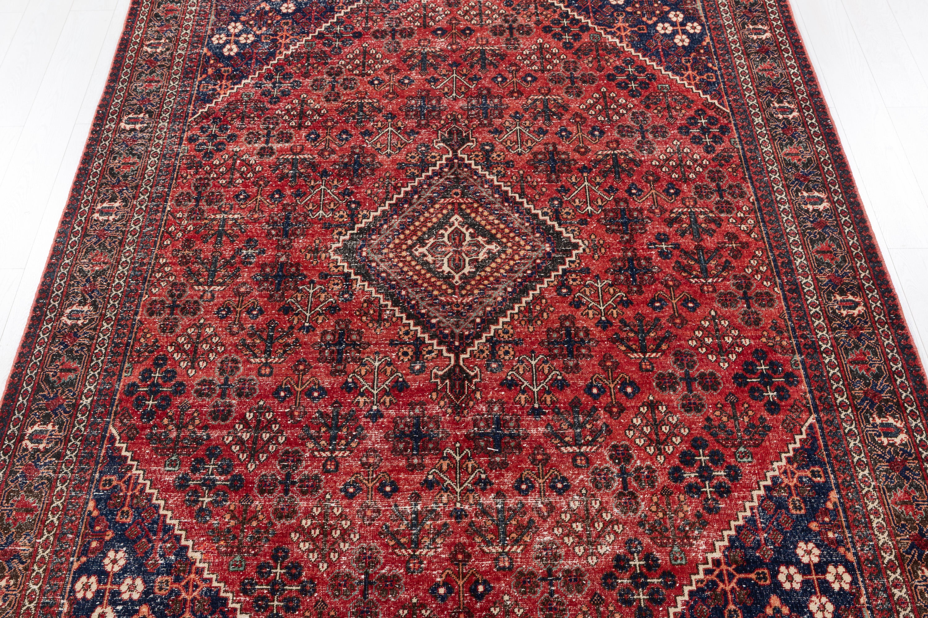 Vintage Red and navy blue Geometric Rug – 10' 2" x 6' 11" (310 x 210 cm)
