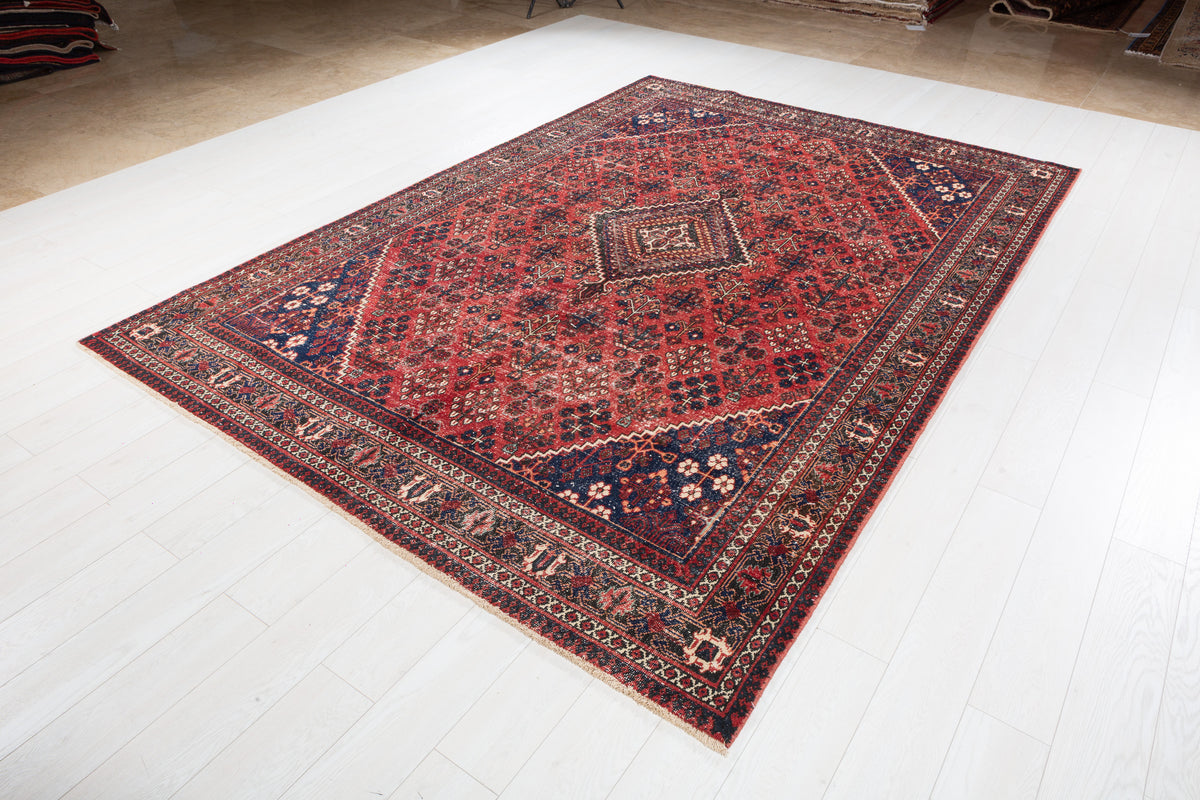 Vintage Red and navy blue Geometric Rug – 10' 2" x 6' 11" (310 x 210 cm)