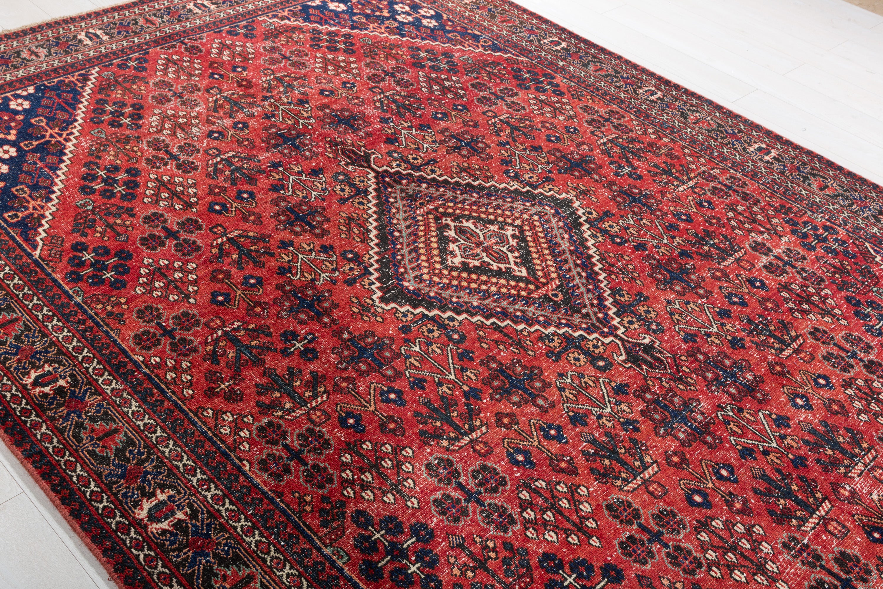 Vintage Red and navy blue Geometric Rug – 10' 2" x 6' 11" (310 x 210 cm)