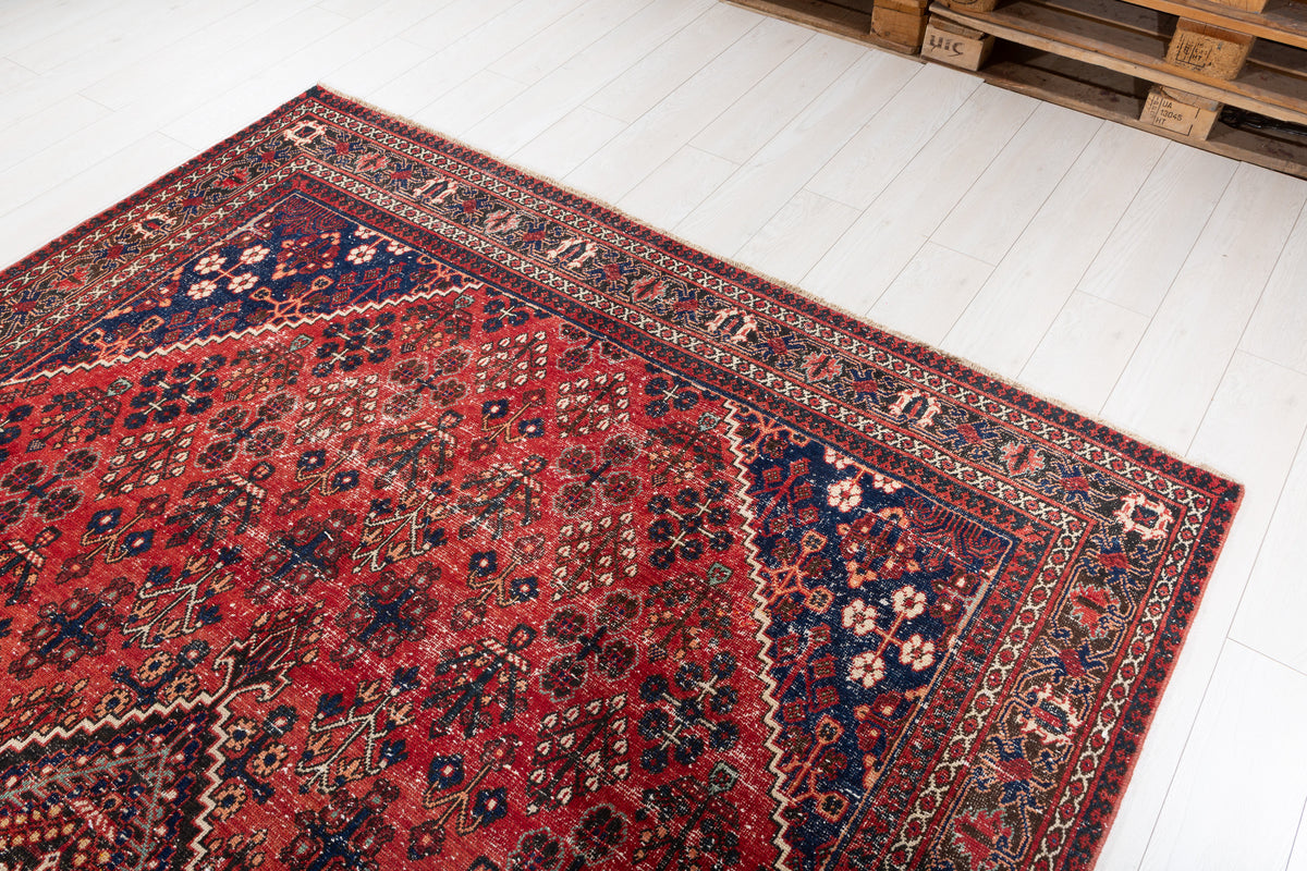 Vintage Red and navy blue Geometric Rug – 10' 2" x 6' 11" (310 x 210 cm)