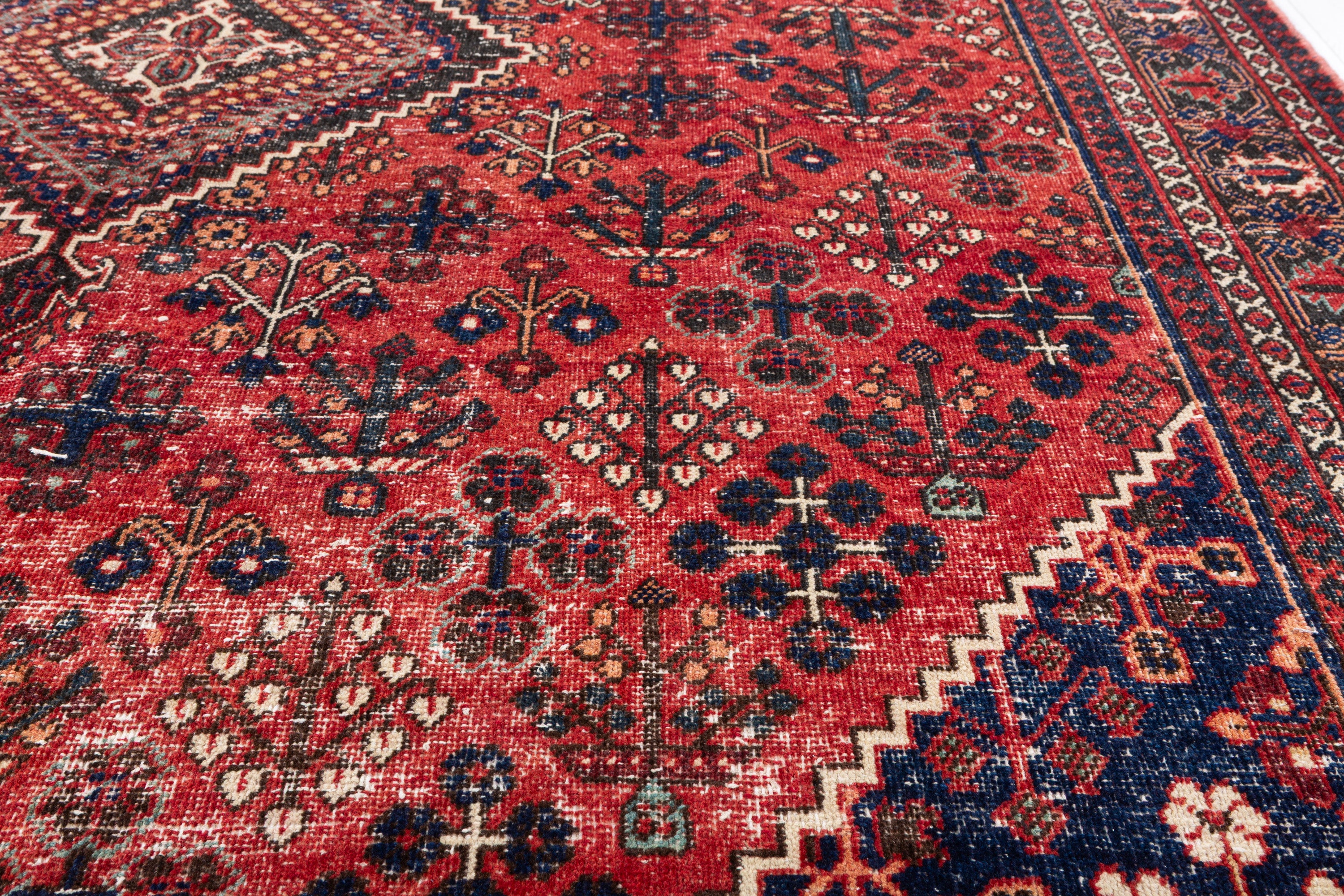 Vintage Red and navy blue Geometric Rug – 10' 2" x 6' 11" (310 x 210 cm)
