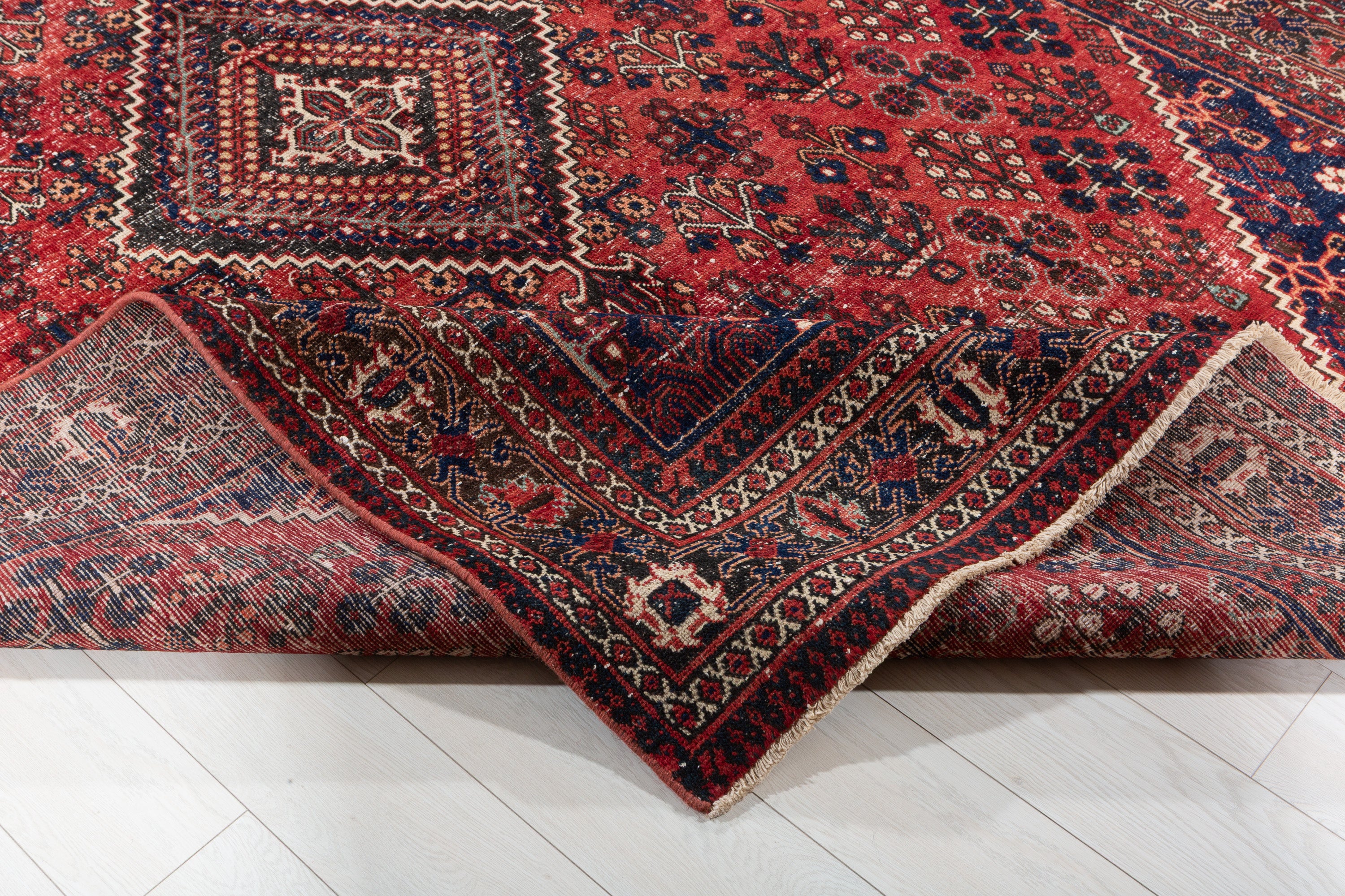 Vintage Red and navy blue Geometric Rug – 10' 2" x 6' 11" (310 x 210 cm)
