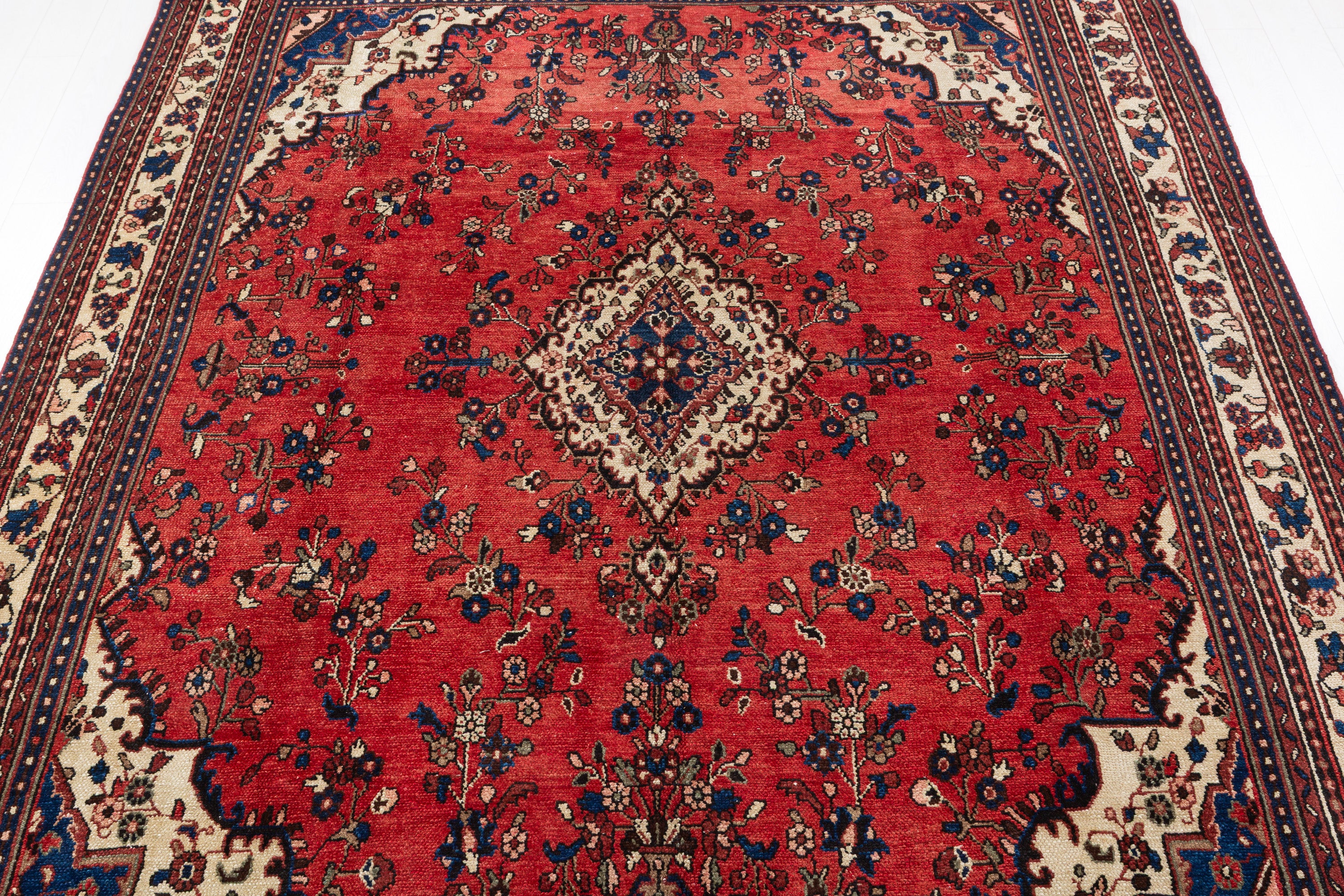 Vintage Red and beige Floral Rug – 11' 5" x 8' 5" (347 x 257 cm)
