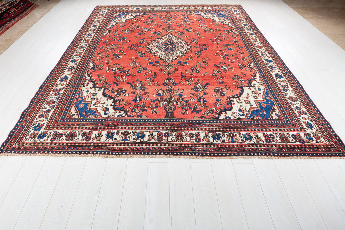 Vintage Red and beige Floral Rug – 11' 5" x 8' 5" (347 x 257 cm)