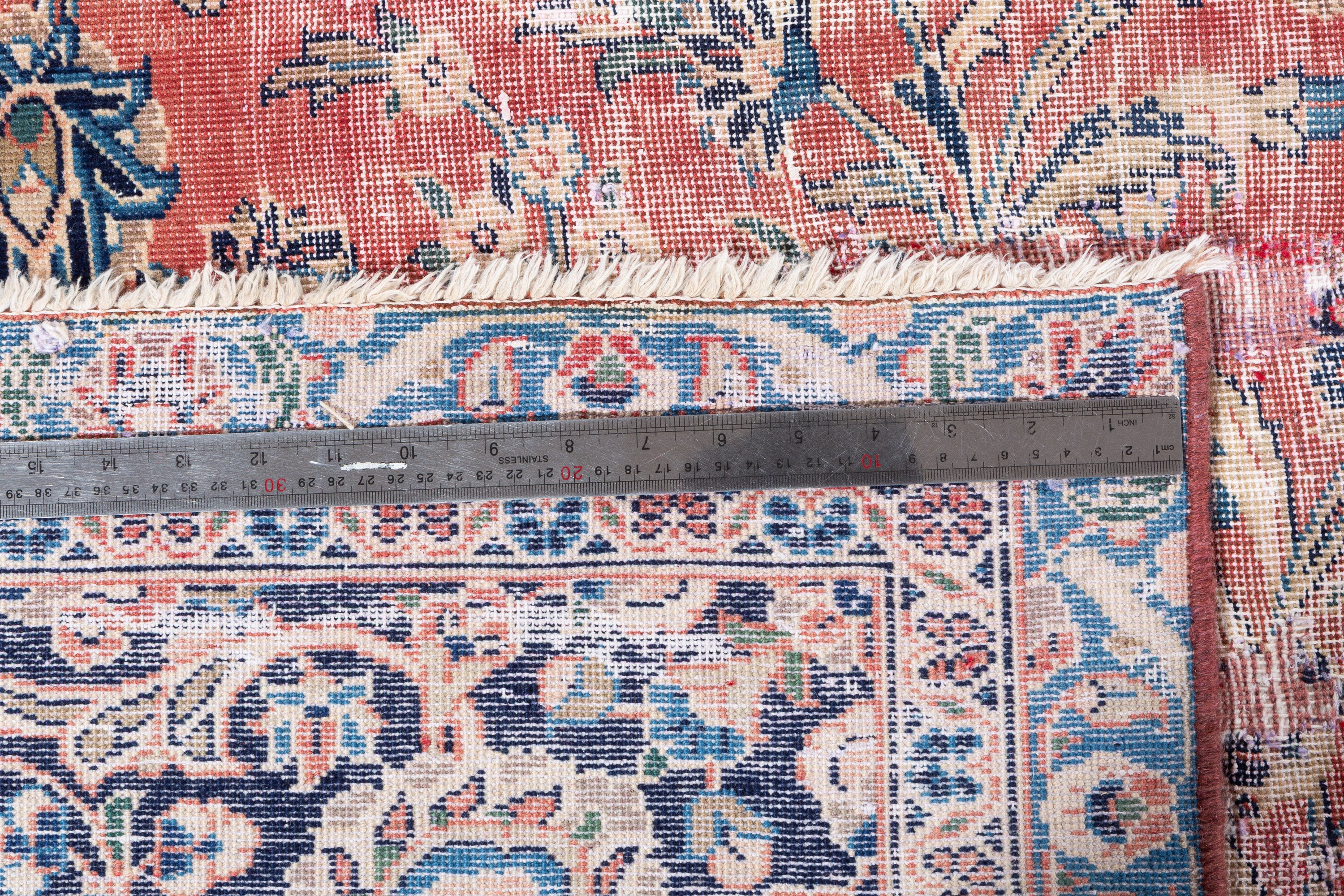 Vintage Faded red and beige Traditional Rug – 13' 0" x 10' 0" (395 x 304 cm)