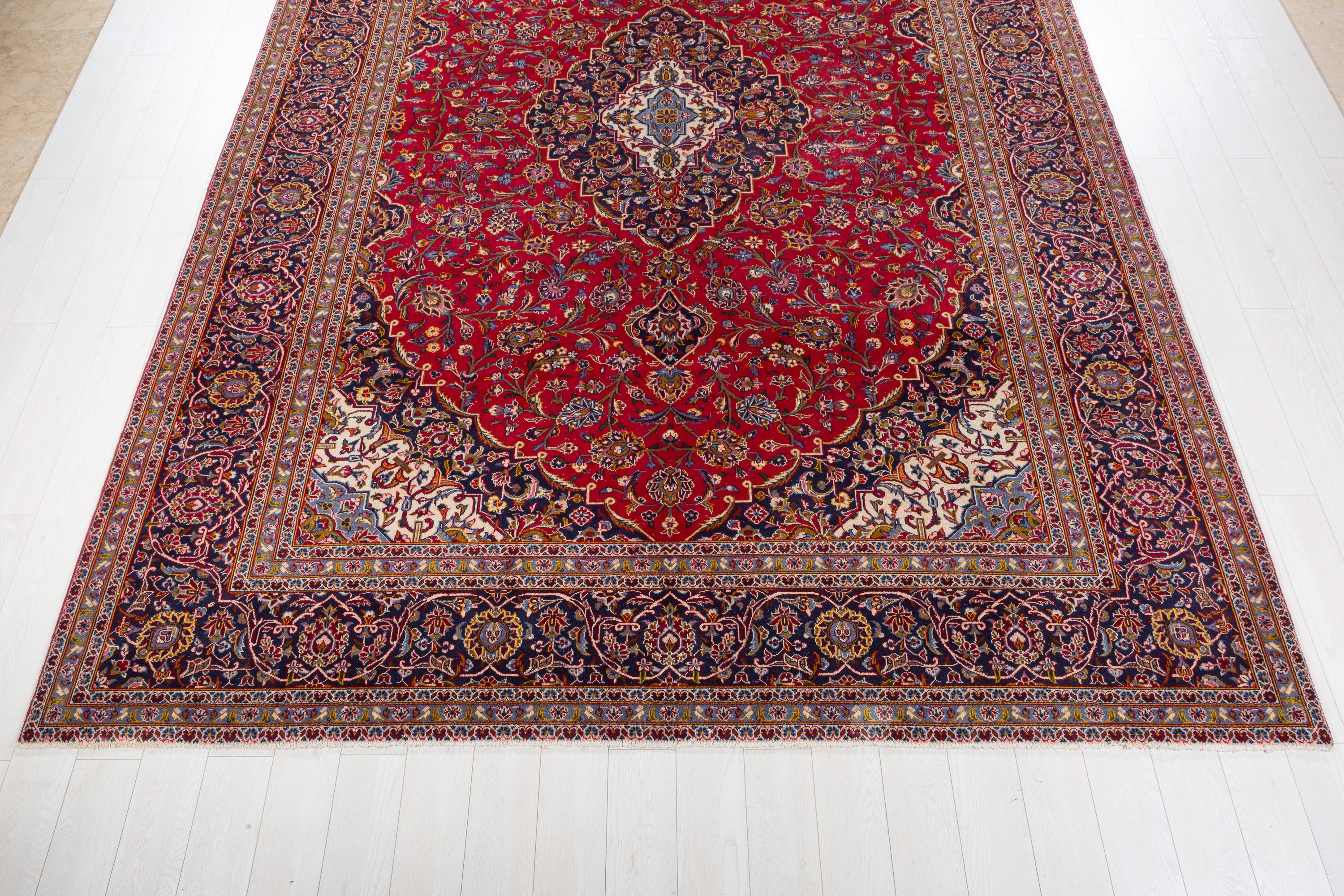 Vintage Red and navy Traditional Rug – 13' 4" x 9' 5" (406 x 286 cm)