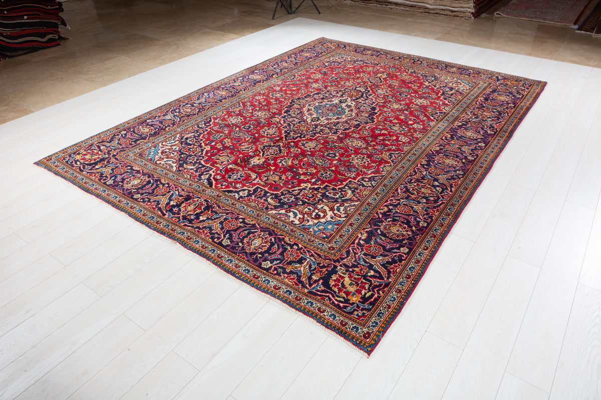 Vintage Red and navy Traditional Rug – 10' 6" x 7' 7" (321 x 232 cm)