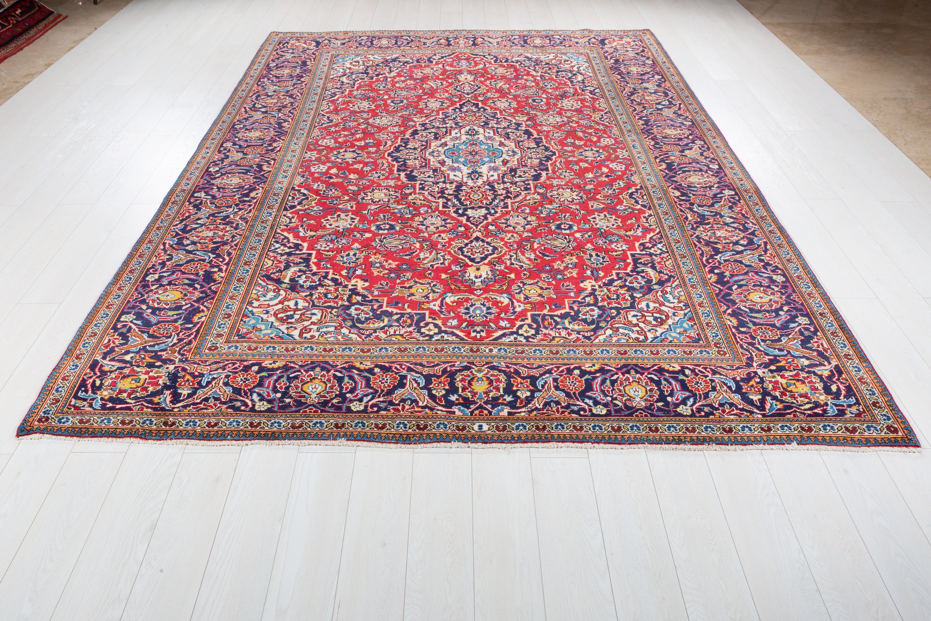 Vintage Red and navy Traditional Rug – 10' 6" x 7' 7" (321 x 232 cm)