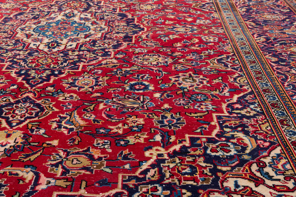 Vintage Red and navy Traditional Rug – 10' 6" x 7' 7" (321 x 232 cm)