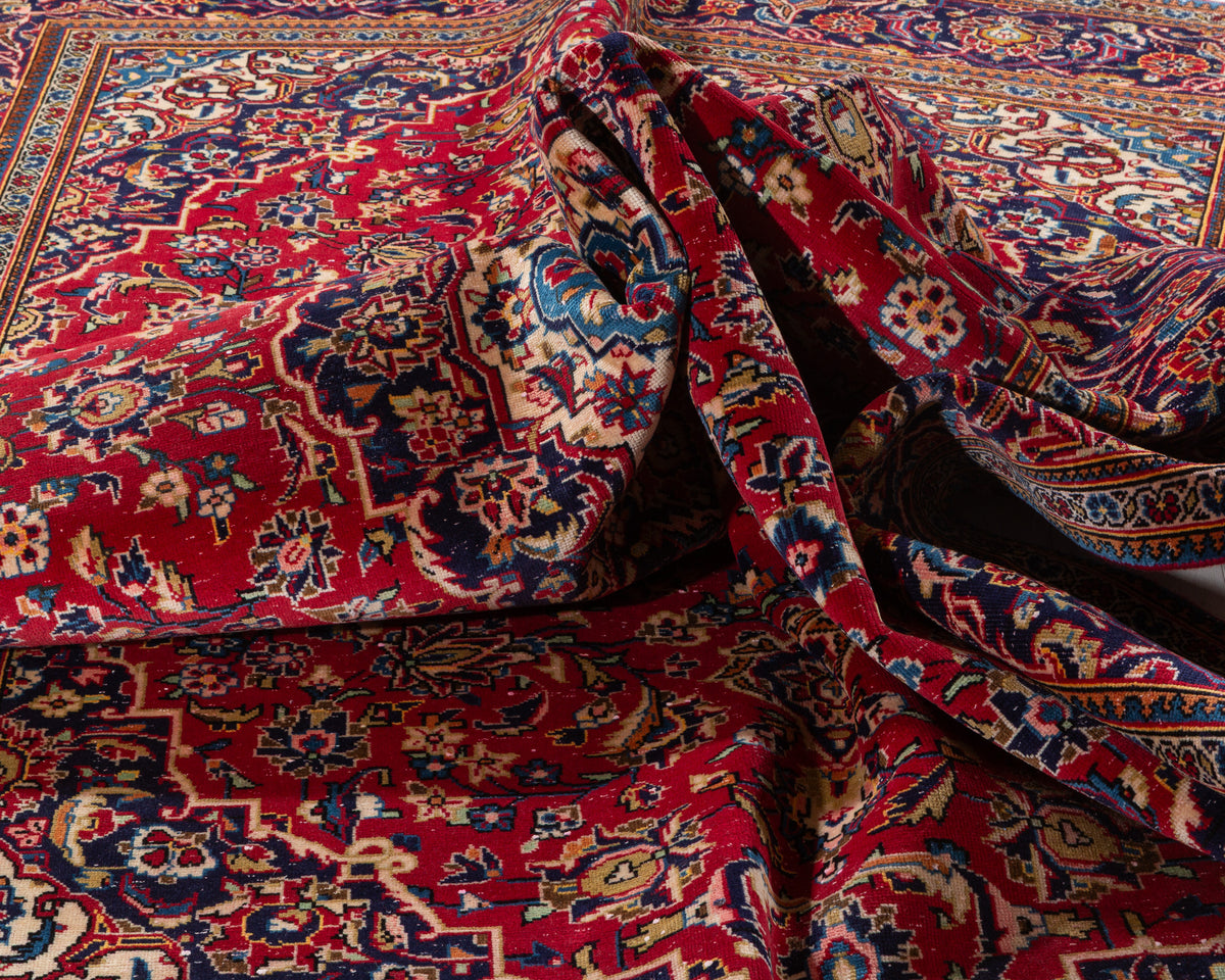 Vintage Red and navy Traditional Rug – 10' 6" x 7' 7" (321 x 232 cm)