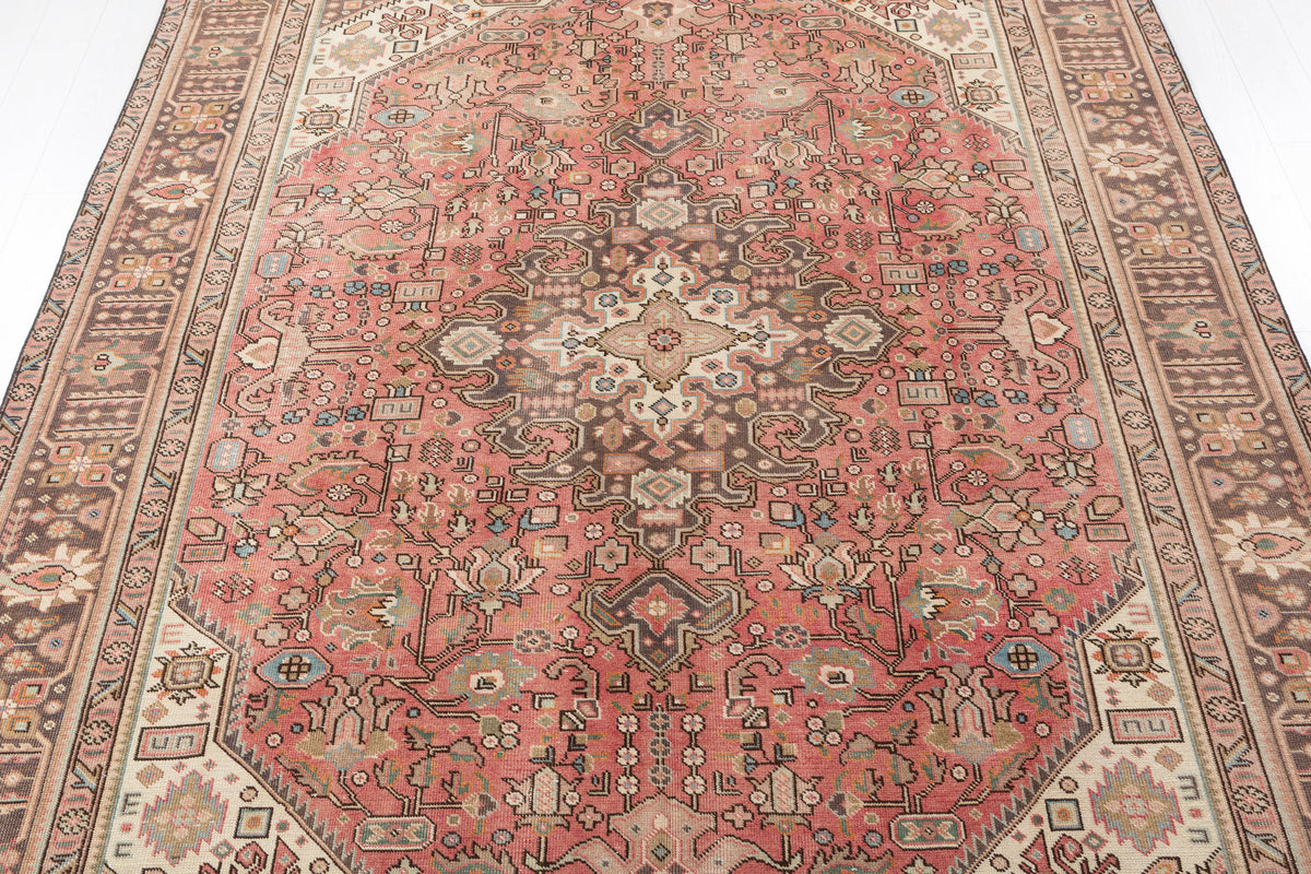 Vintage Faded rust red and navy Geometric Rug – 11' 2" x 7' 9" (340 x 237 cm)