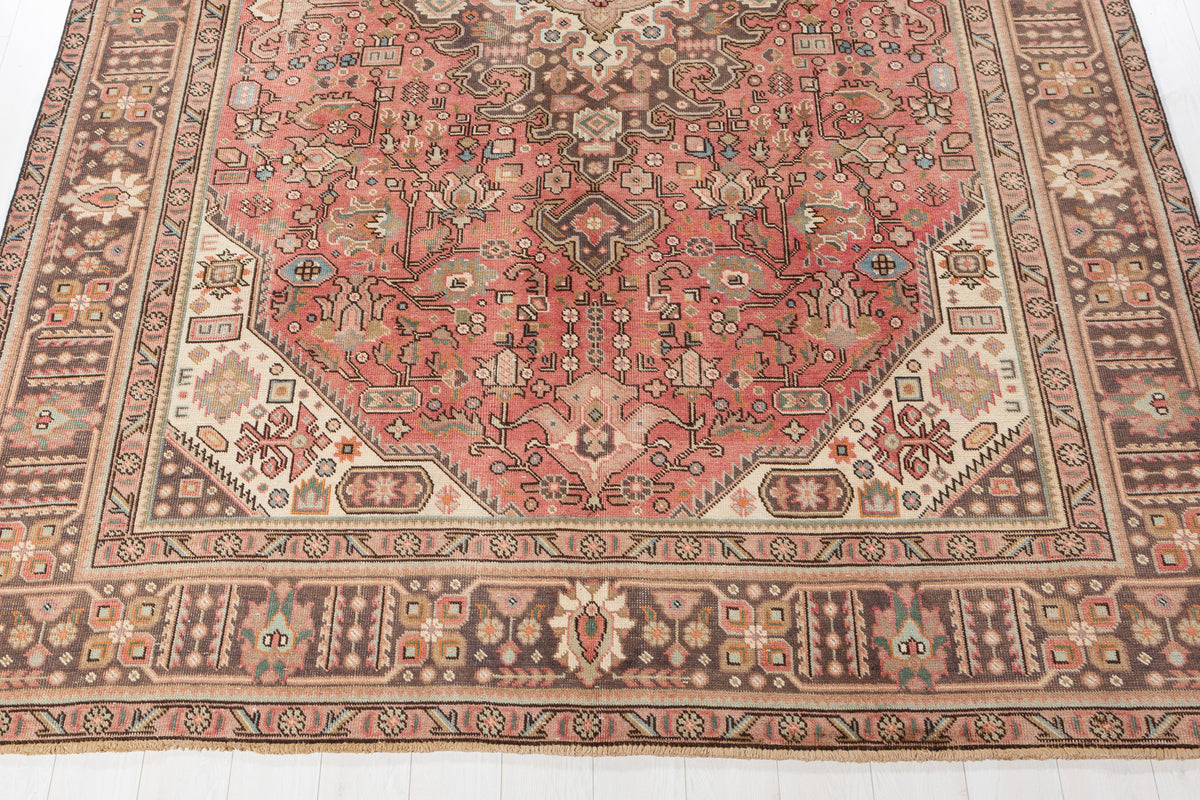 Vintage Faded rust red and navy Geometric Rug – 11' 2" x 7' 9" (340 x 237 cm)