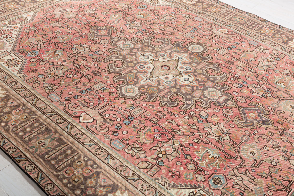 Vintage Faded rust red and navy Geometric Rug – 11' 2" x 7' 9" (340 x 237 cm)