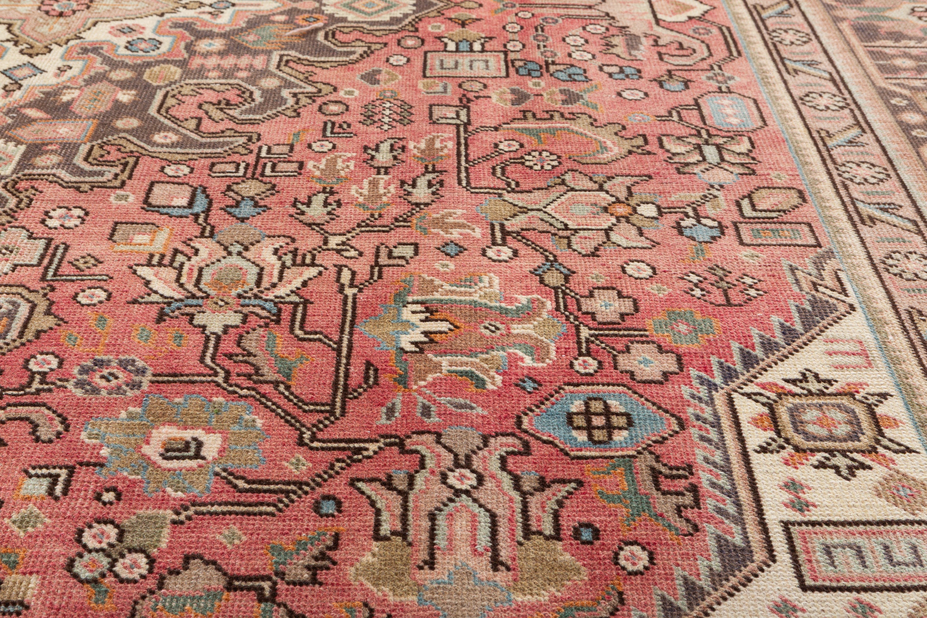 Vintage Faded rust red and navy Geometric Rug – 11' 2" x 7' 9" (340 x 237 cm)