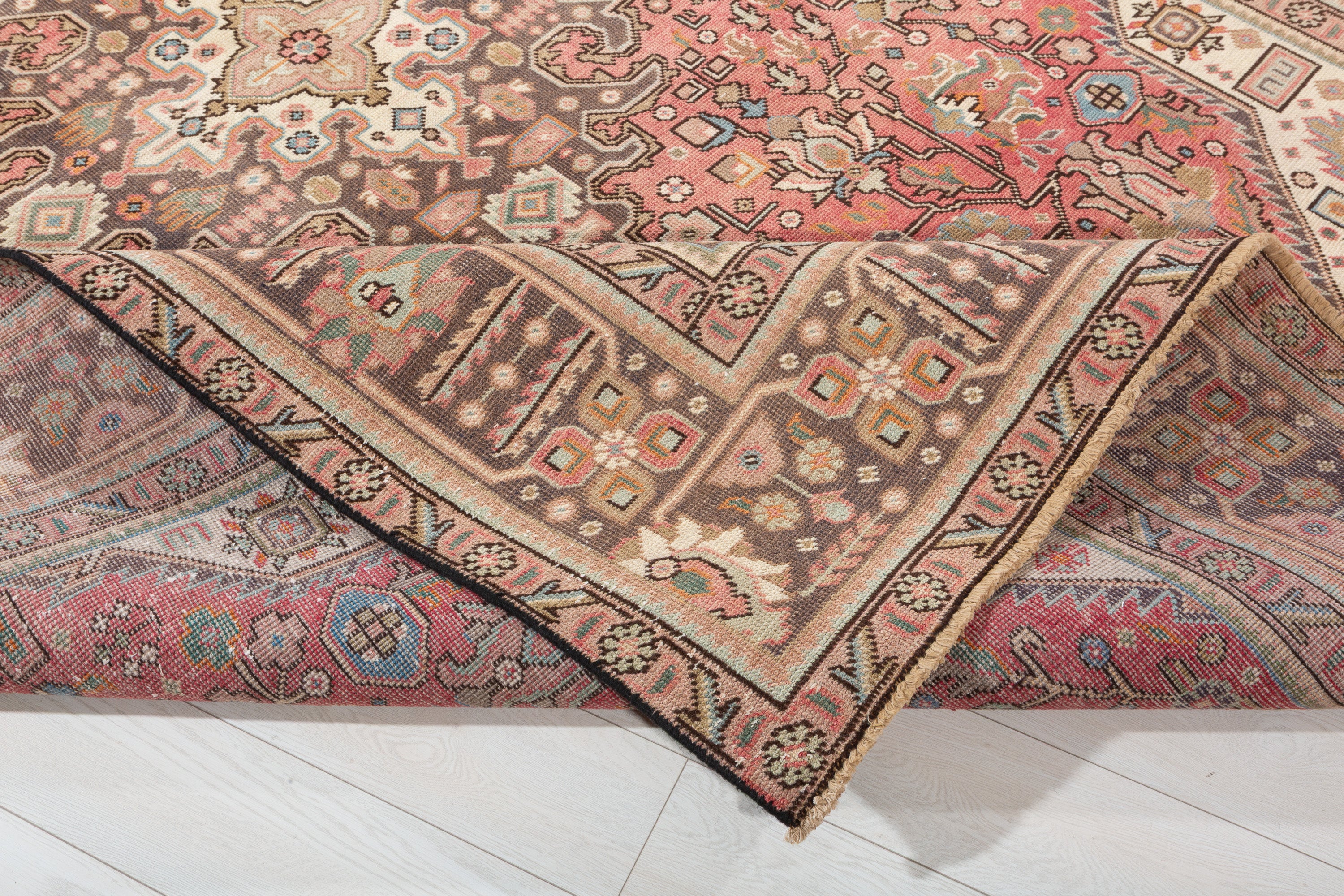 Vintage Faded rust red and navy Geometric Rug – 11' 2" x 7' 9" (340 x 237 cm)