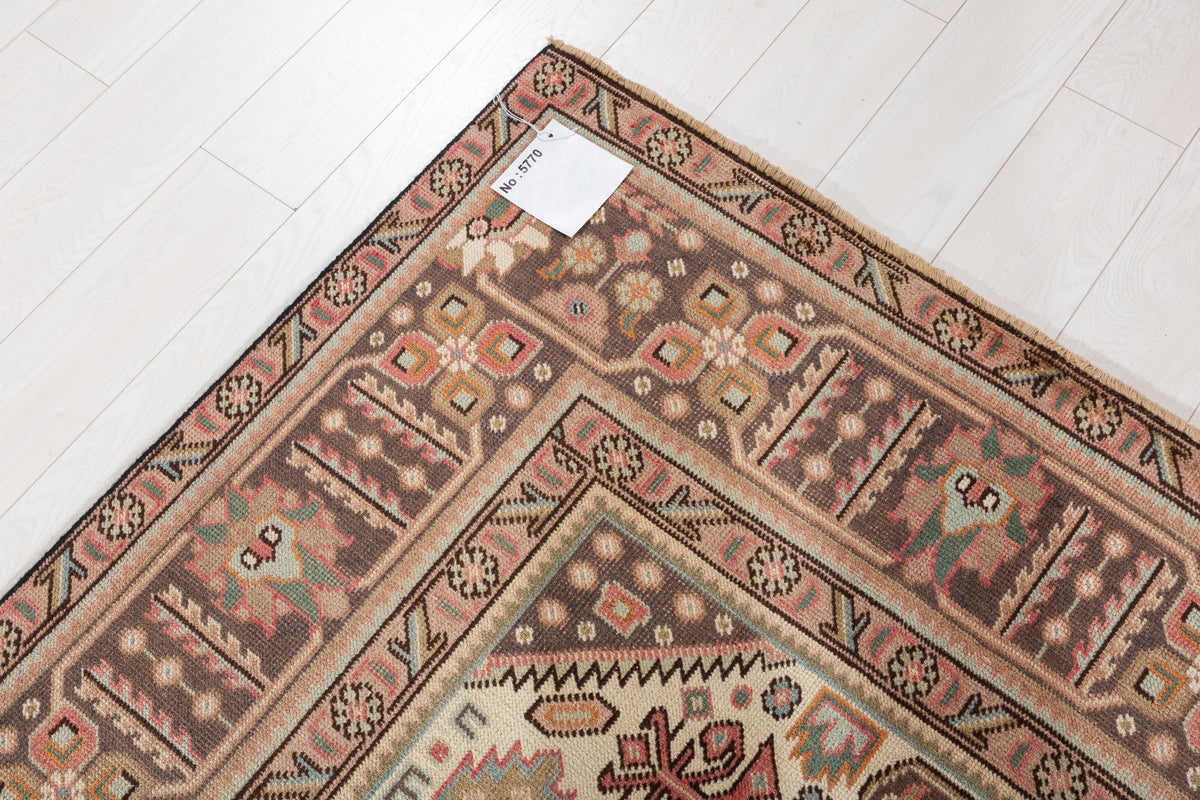 Vintage Faded rust red and navy Geometric Rug – 11' 2" x 7' 9" (340 x 237 cm)
