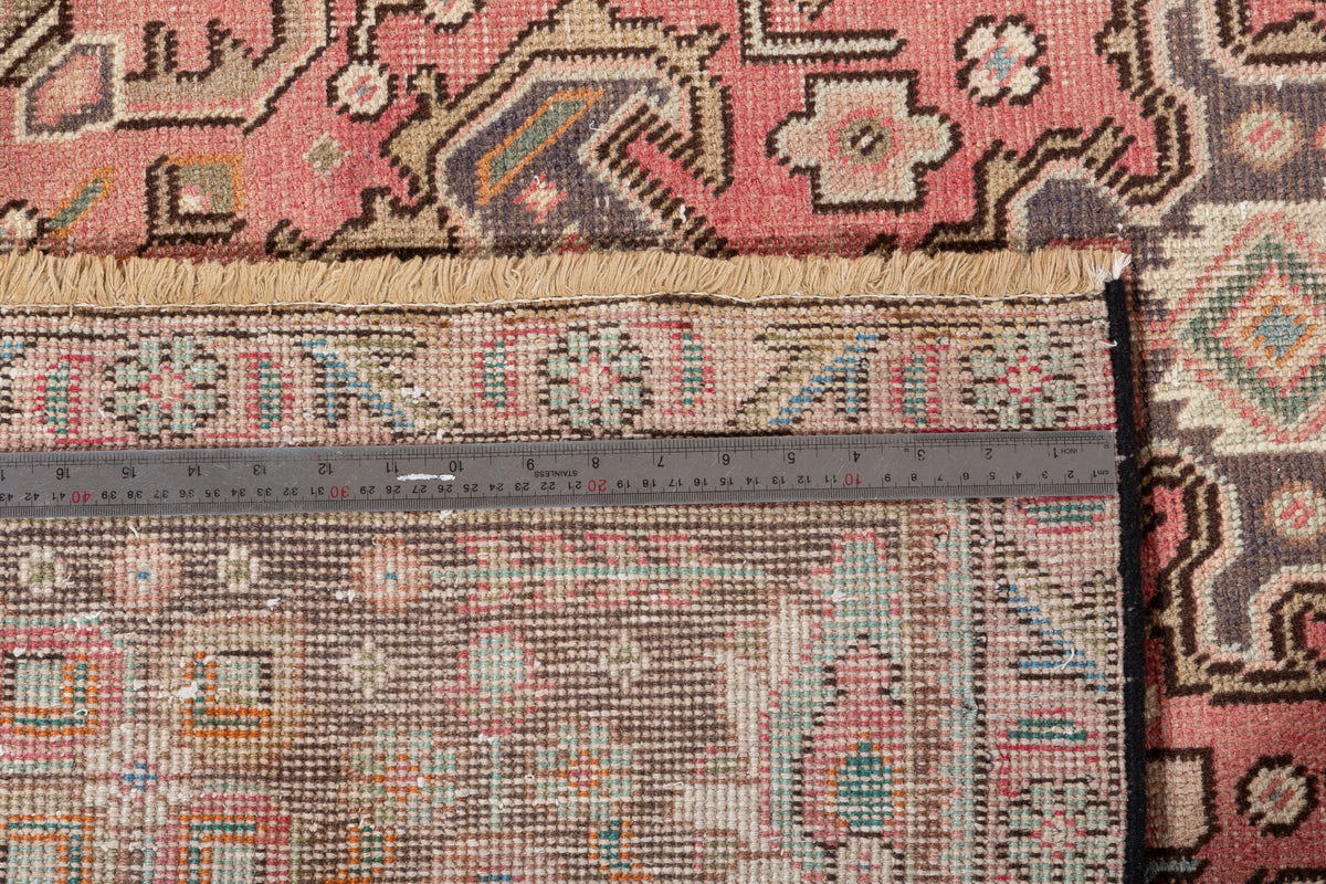 Vintage Faded rust red and navy Geometric Rug – 11' 2" x 7' 9" (340 x 237 cm)