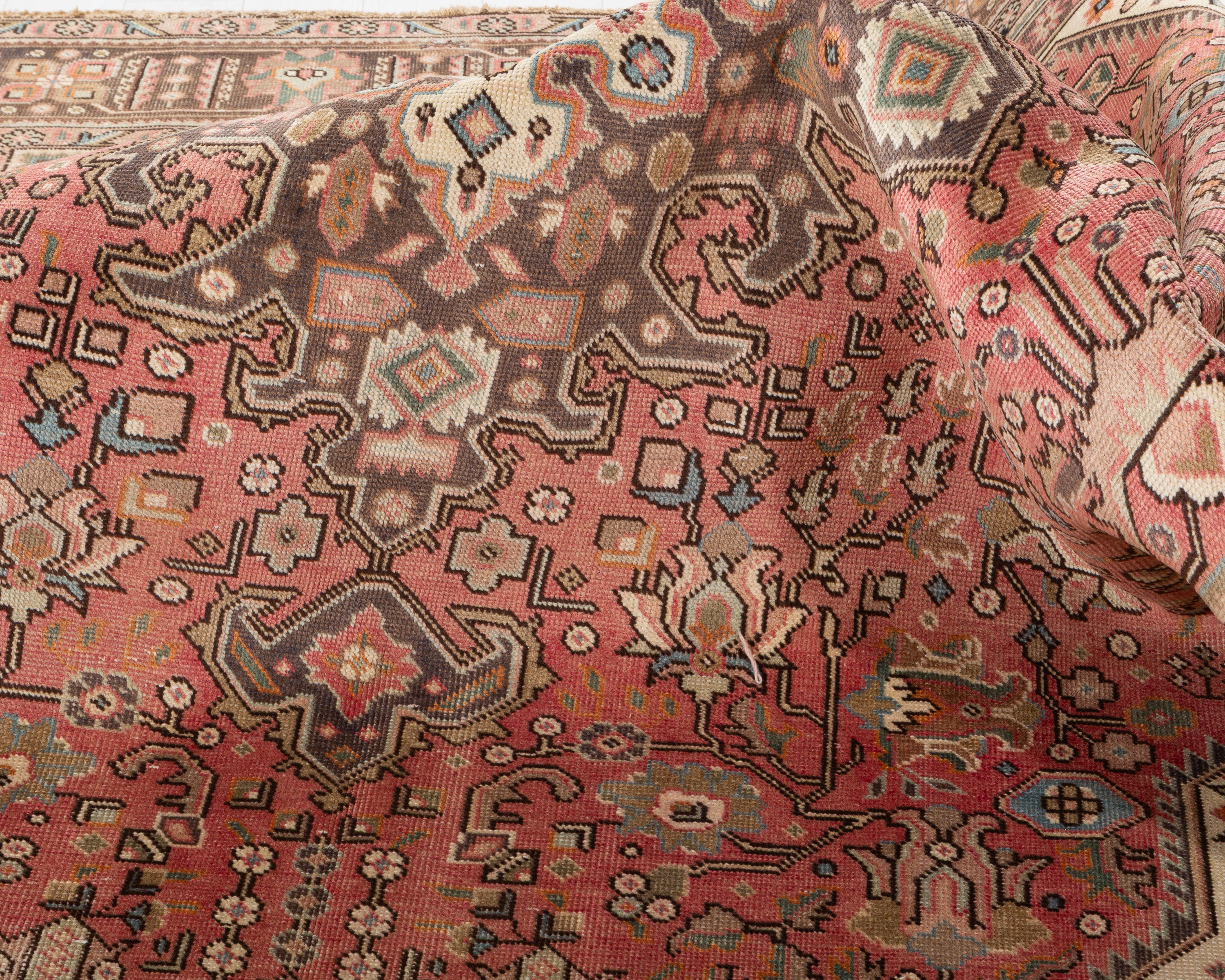 Vintage Faded rust red and navy Geometric Rug – 11' 2" x 7' 9" (340 x 237 cm)
