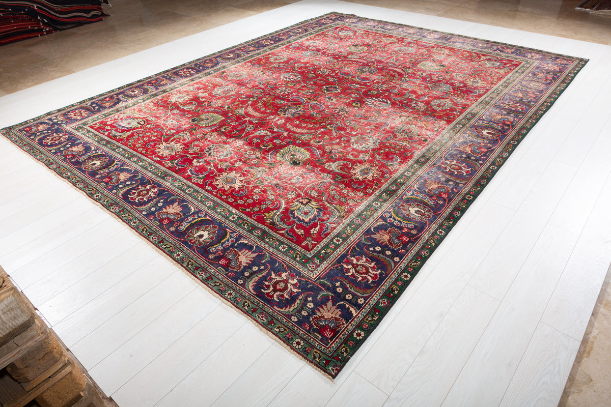 Collectible Vintage Red and navy Allover Rug – 12' 5" x 9' 6" (379 x 289 cm)