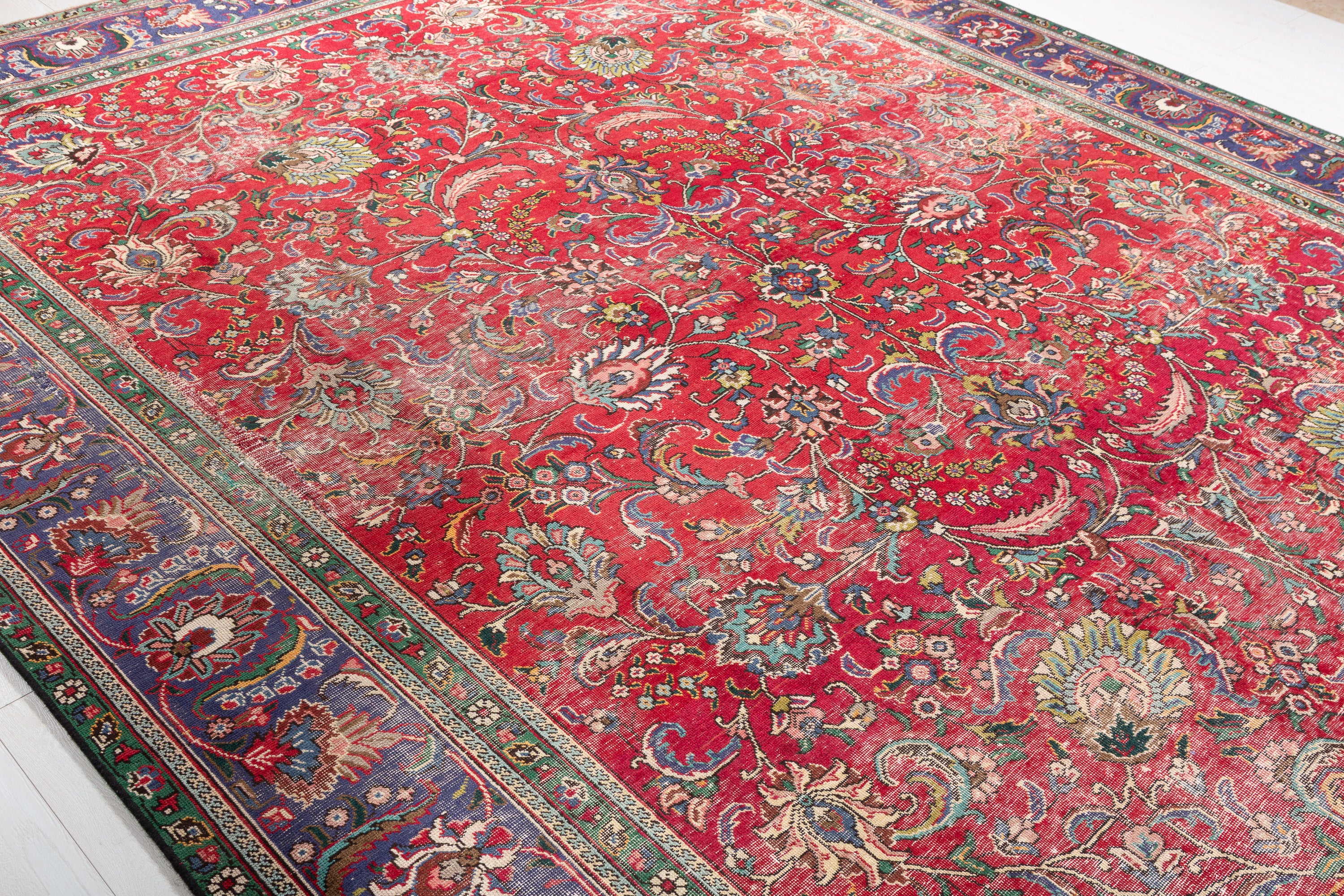Collectible Vintage Red and navy Allover Rug – 12' 5" x 9' 6" (379 x 289 cm)