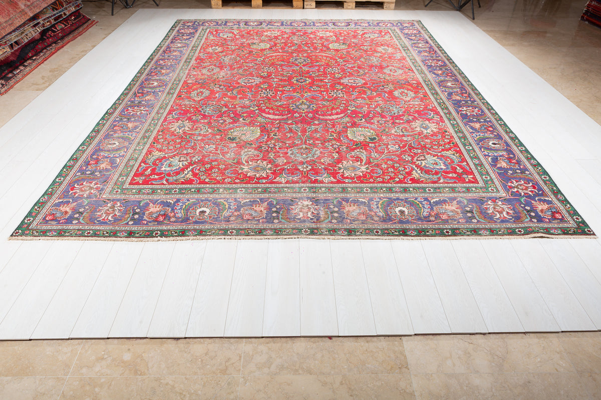 Collectible Vintage Red and navy Allover Rug – 12' 5" x 9' 6" (379 x 289 cm)