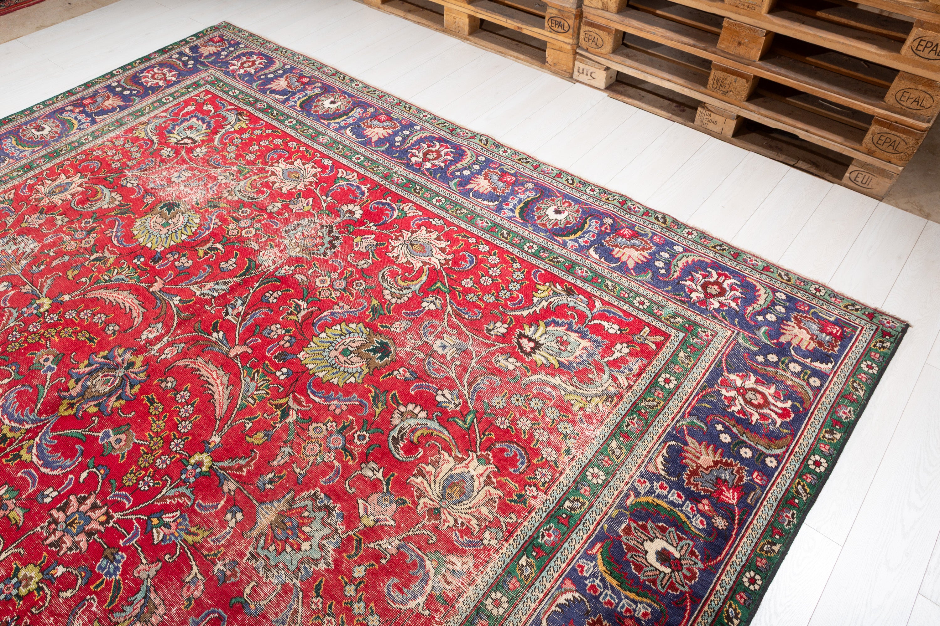 Collectible Vintage Red and navy Allover Rug – 12' 5" x 9' 6" (379 x 289 cm)