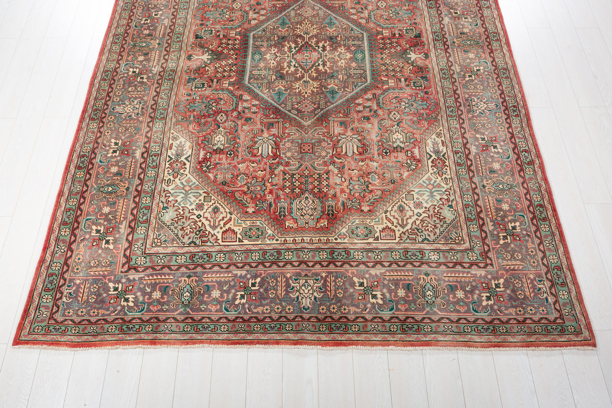 Collectible Vintage Red and navy Geometric Rug – 11' 0" x 7' 11" (335 x 241 cm)