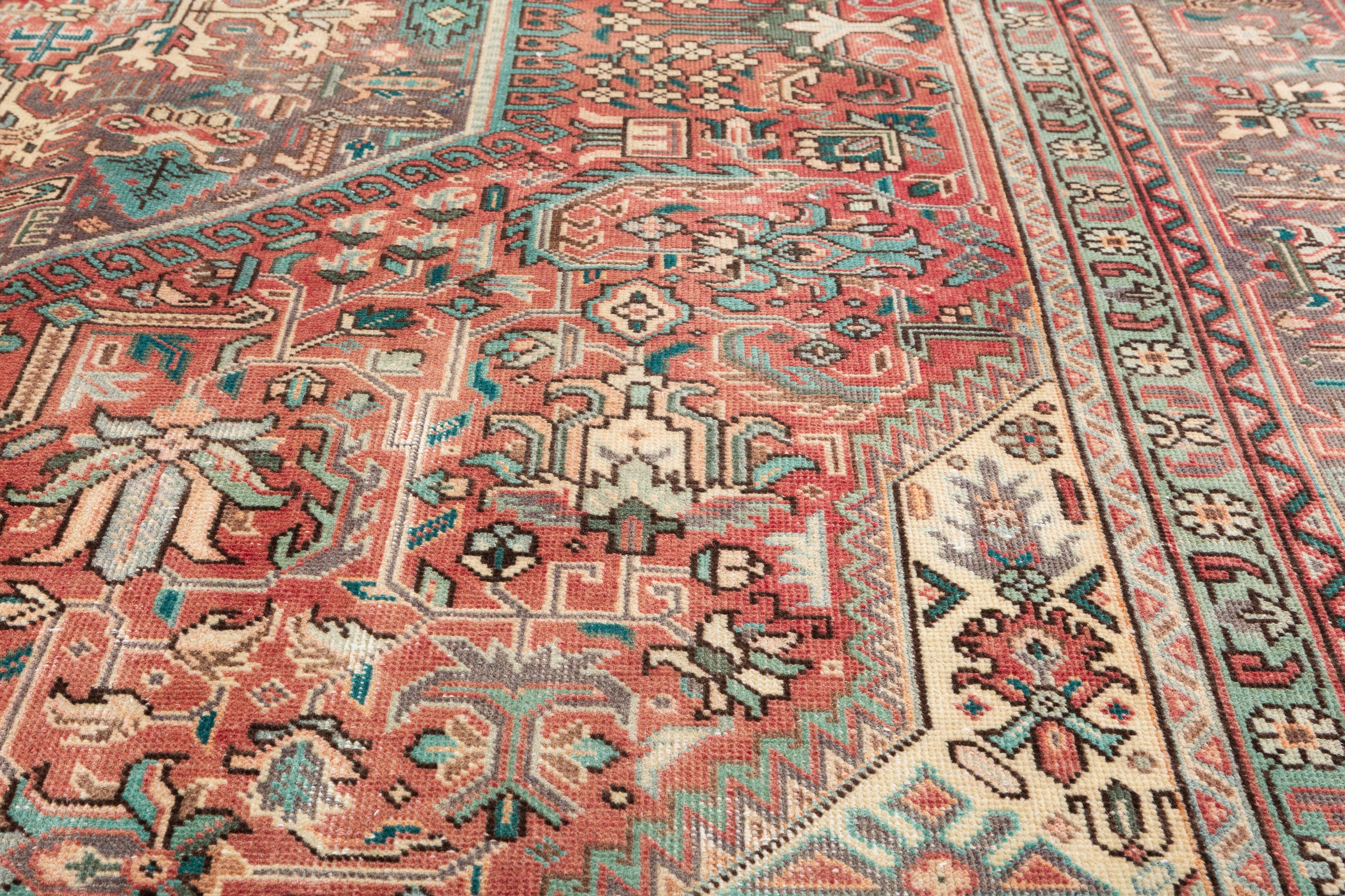 Collectible Vintage Red and navy Geometric Rug – 11' 0" x 7' 11" (335 x 241 cm)