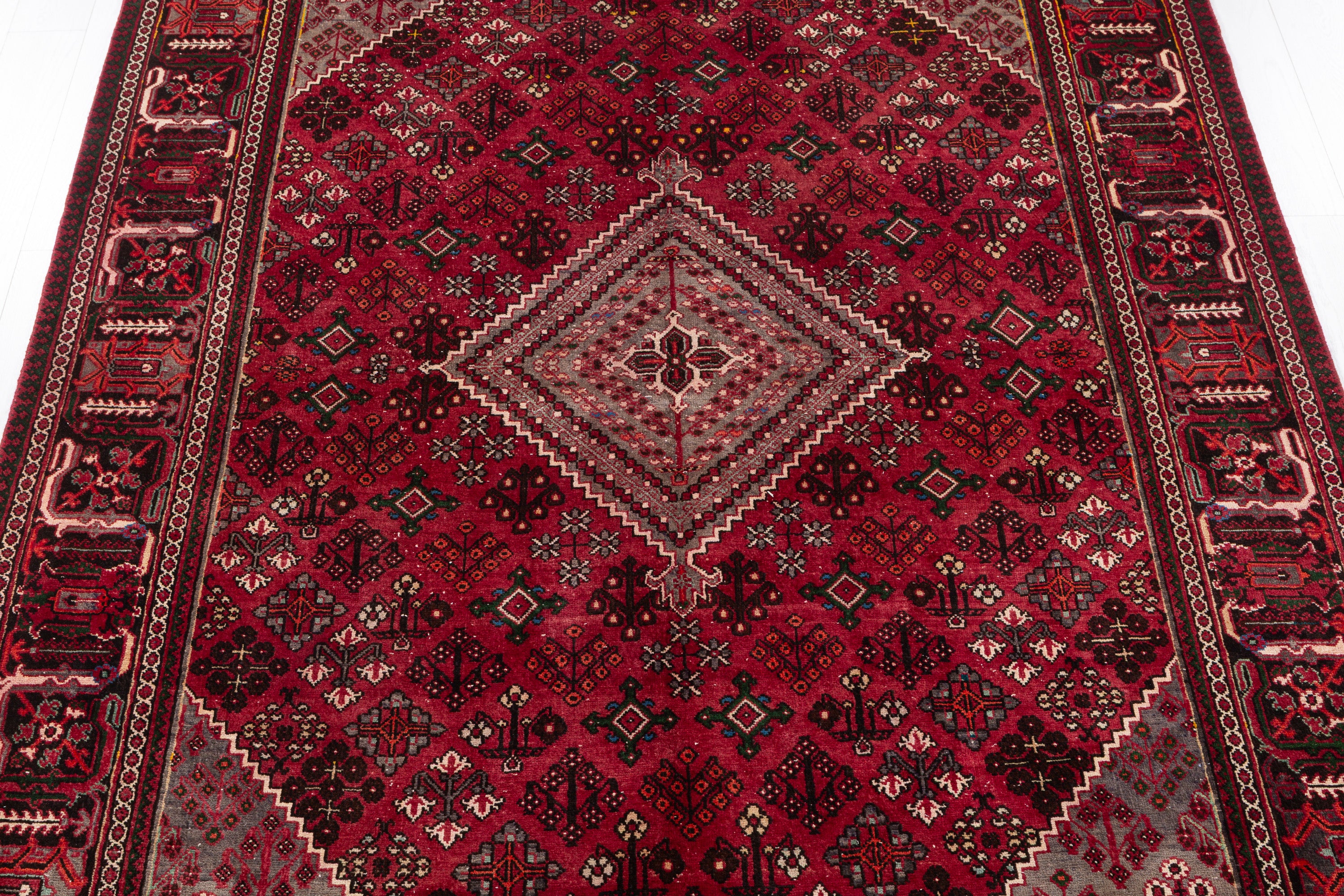 Vintage Red and navy Geometric Rug – 9' 7" x 6' 7" (293 x 201 cm)