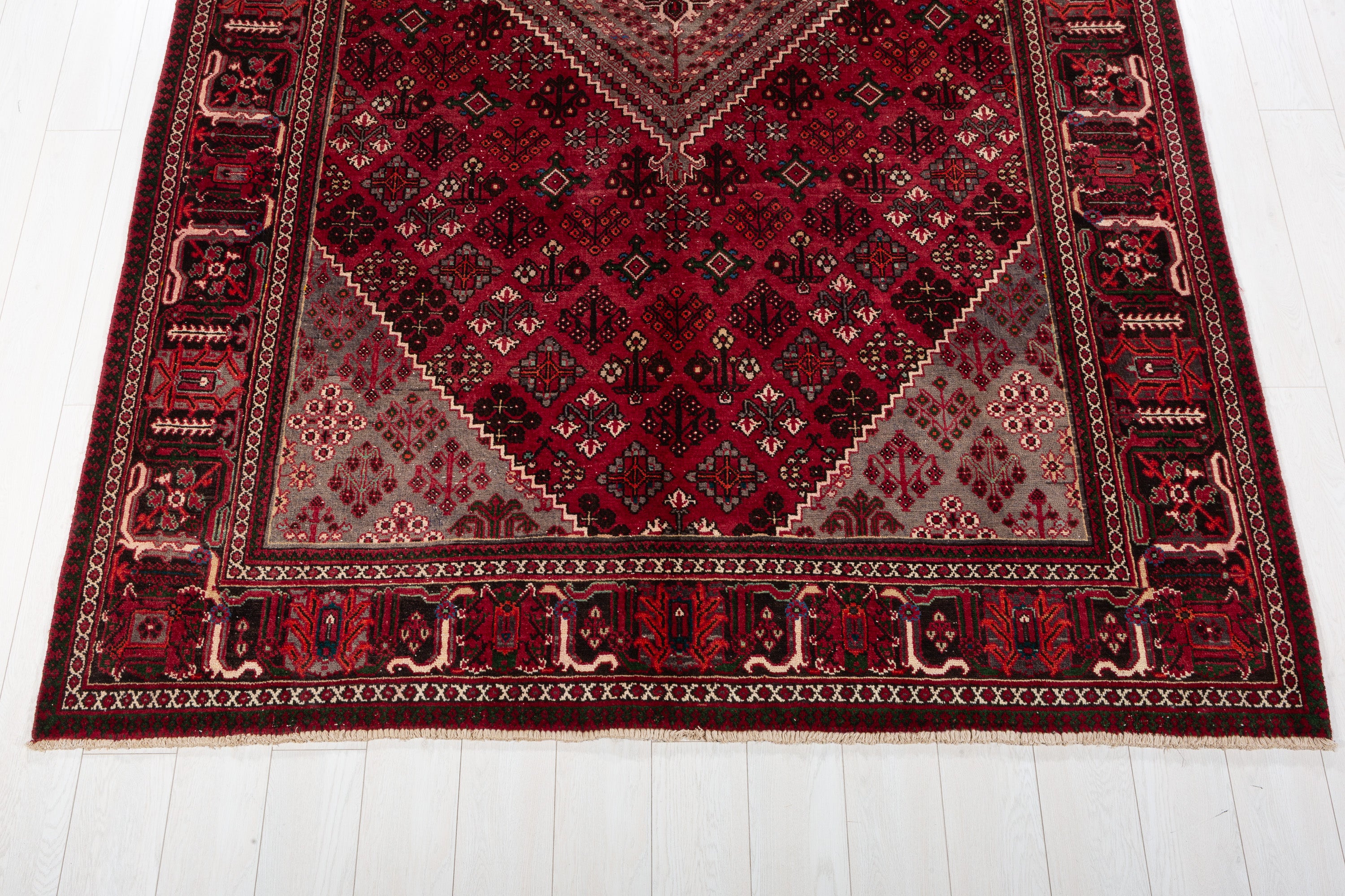 Vintage Red and navy Geometric Rug – 9' 7" x 6' 7" (293 x 201 cm)