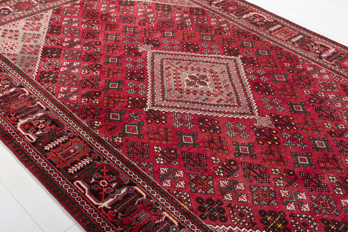 Vintage Red and navy Geometric Rug – 9' 7" x 6' 7" (293 x 201 cm)