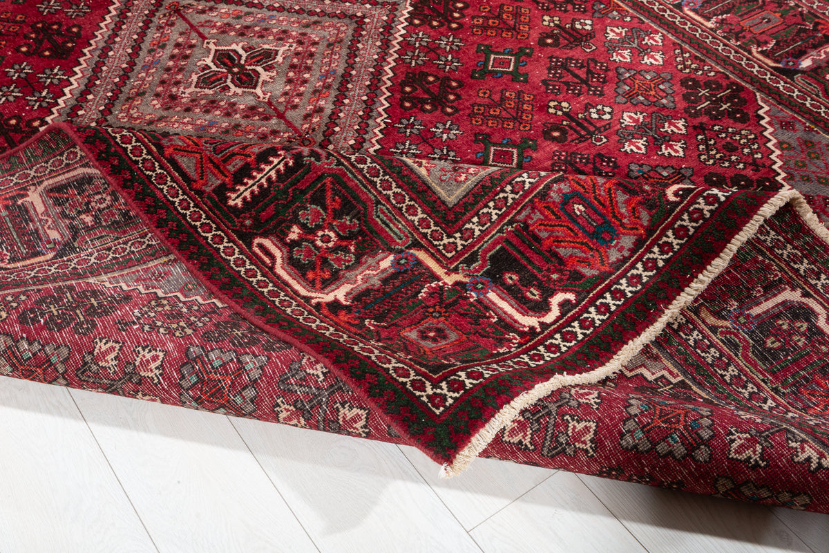 Vintage Red and navy Geometric Rug – 9' 7" x 6' 7" (293 x 201 cm)
