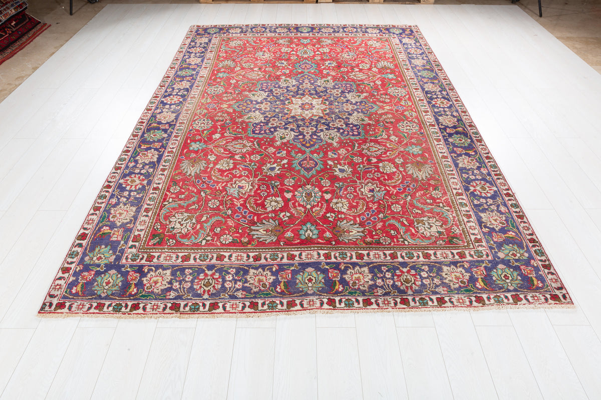 Vintage Red and beige Traditional Rug – 9' 9" x 6' 9" (297 x 206 cm)