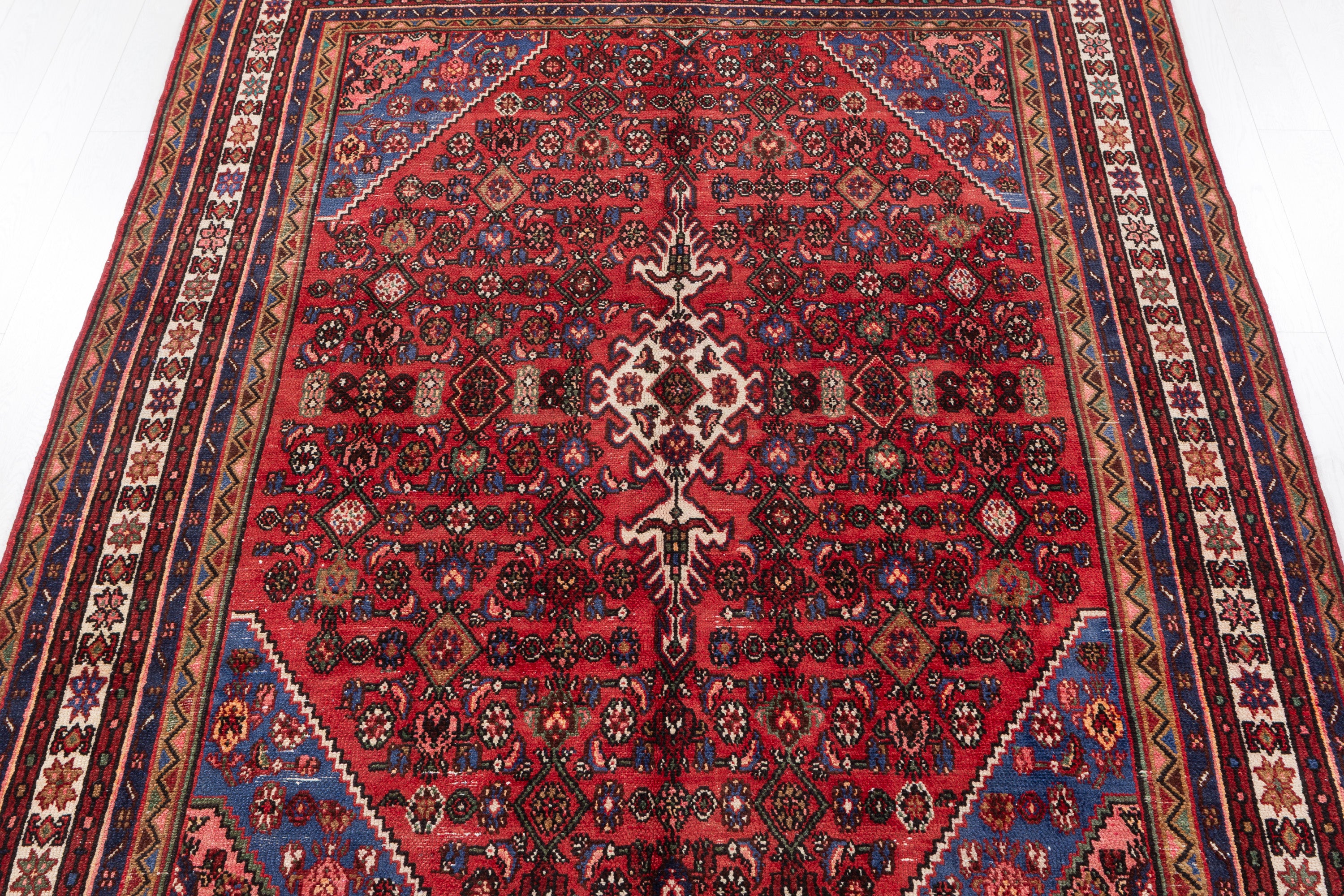 Vintage Red and navy Geometric Rug – 9' 9" x 6' 10" (297 x 209 cm)