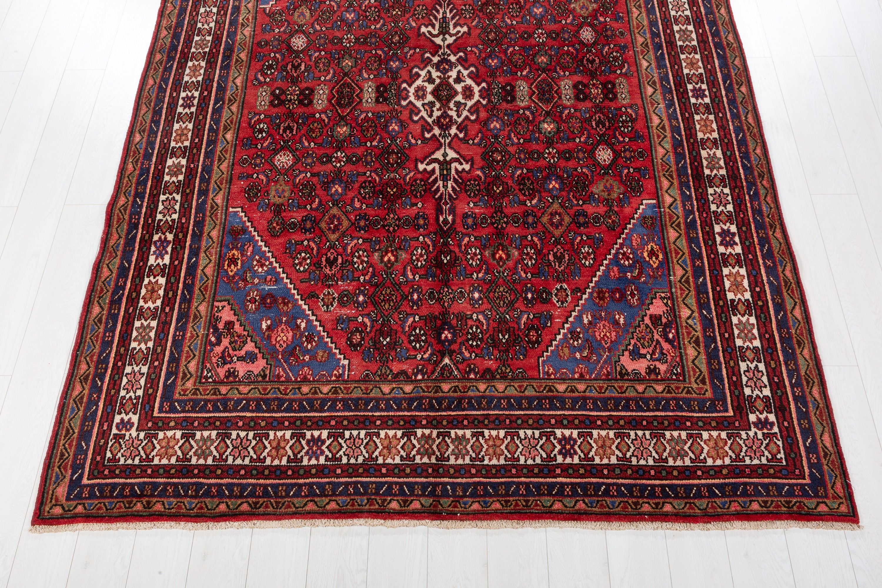 Vintage Red and navy Geometric Rug – 9' 9" x 6' 10" (297 x 209 cm)