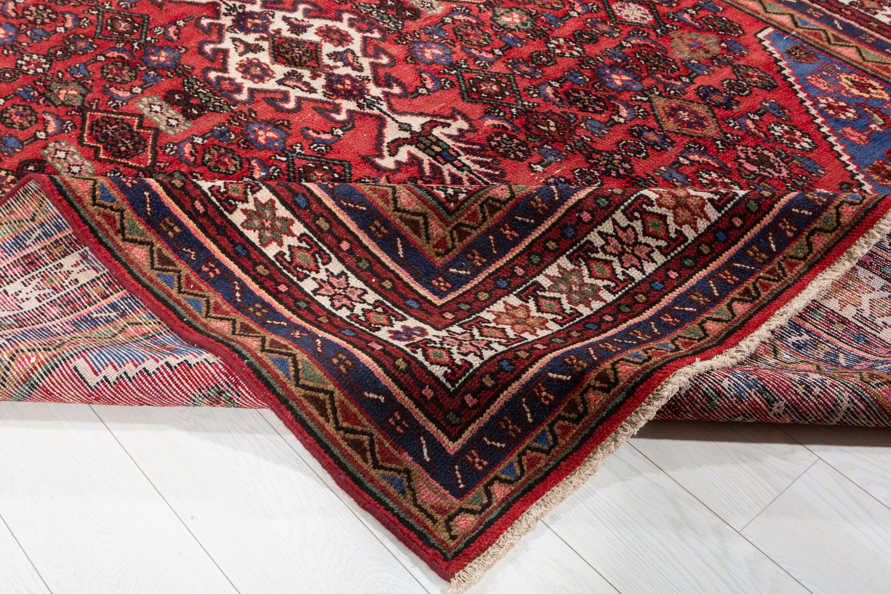 Vintage Red and navy Geometric Rug – 9' 9" x 6' 10" (297 x 209 cm)