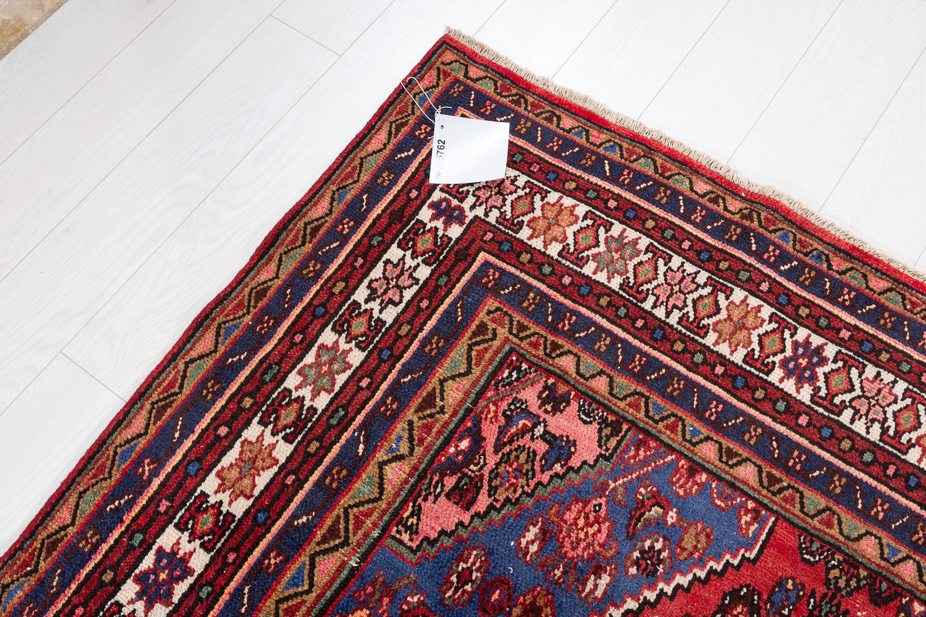 Vintage Red and navy Geometric Rug – 9' 9" x 6' 10" (297 x 209 cm)